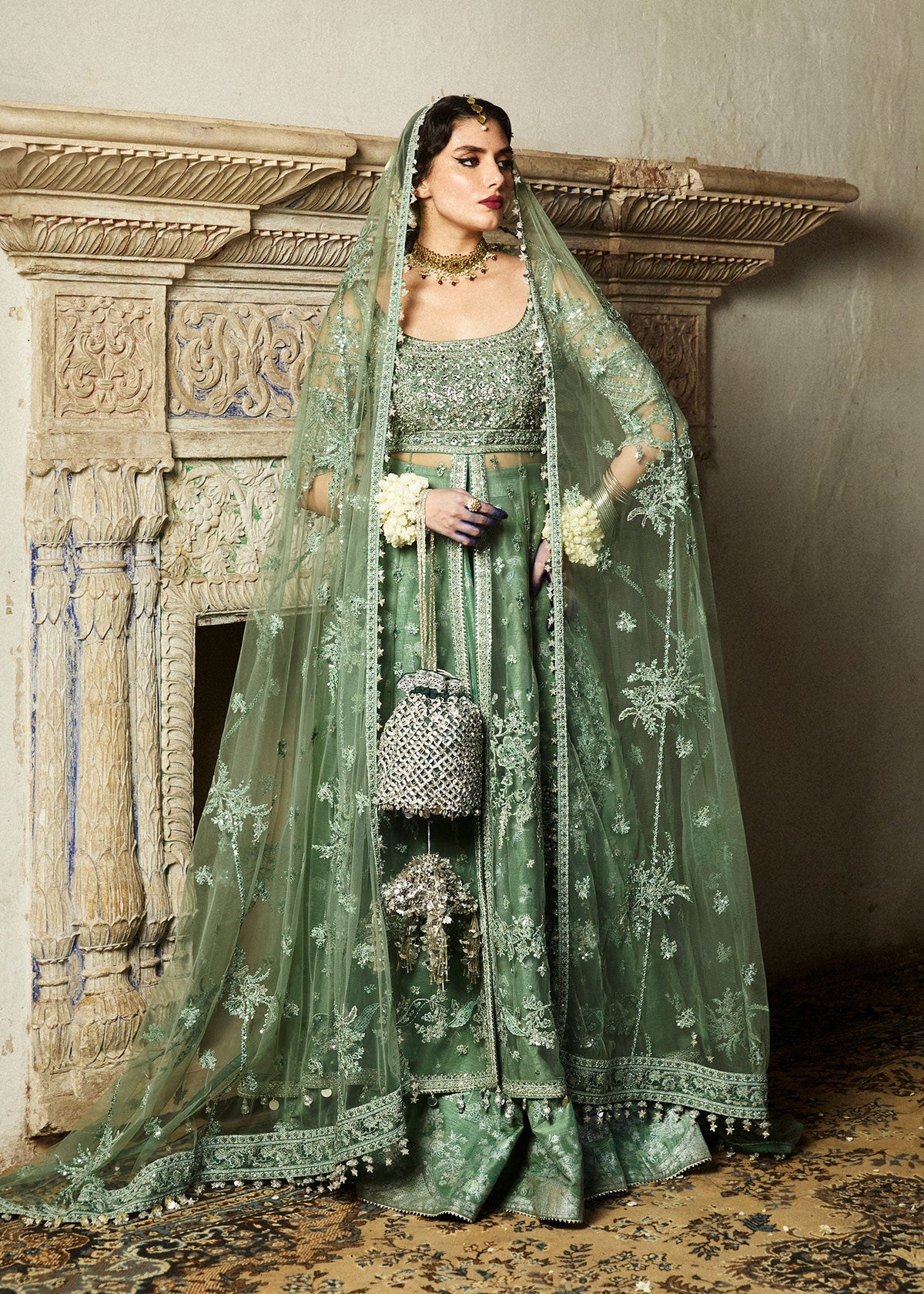 Parag, made by MAIRAZ — full outfit and net dupatta; design reference