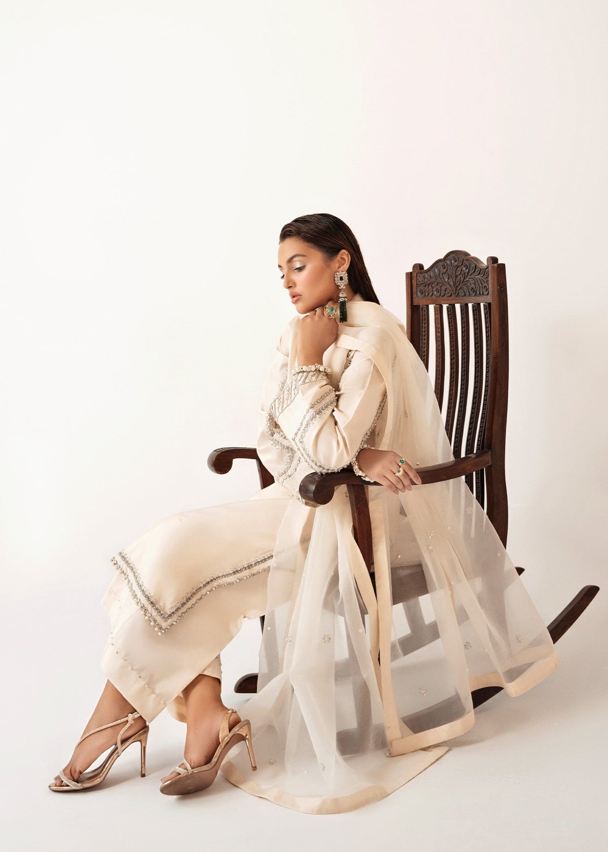 Pearl ivory shirt suit, reference outfit photograph 2 — Made by Mairaz reproduction