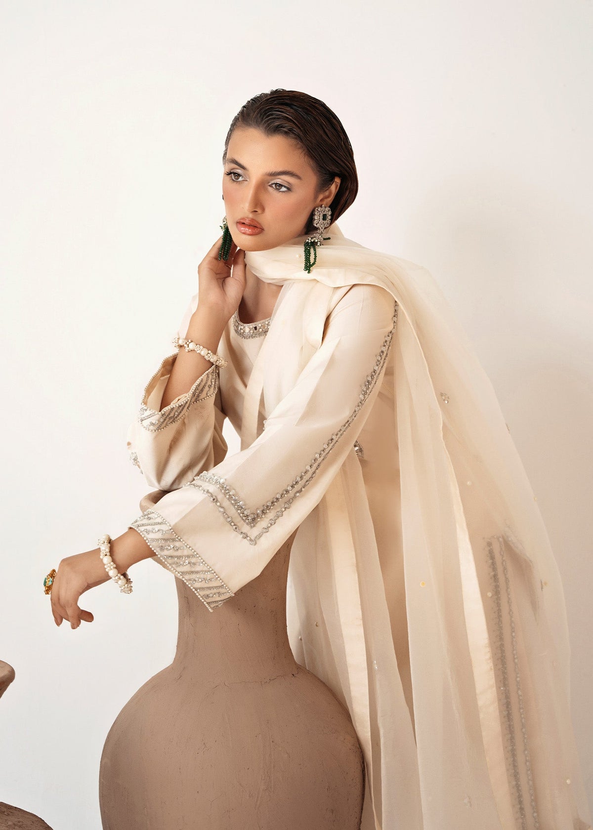 Pearl ivory shirt suit, reference outfit photograph 5 — Made by Mairaz reproduction