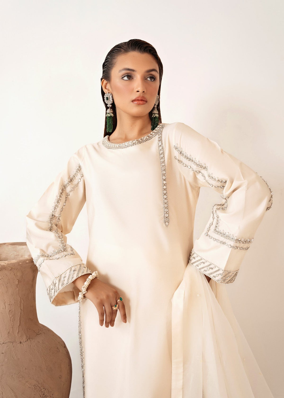 Pearl ivory shirt suit, reference outfit photograph 6 — Made by Mairaz reproduction