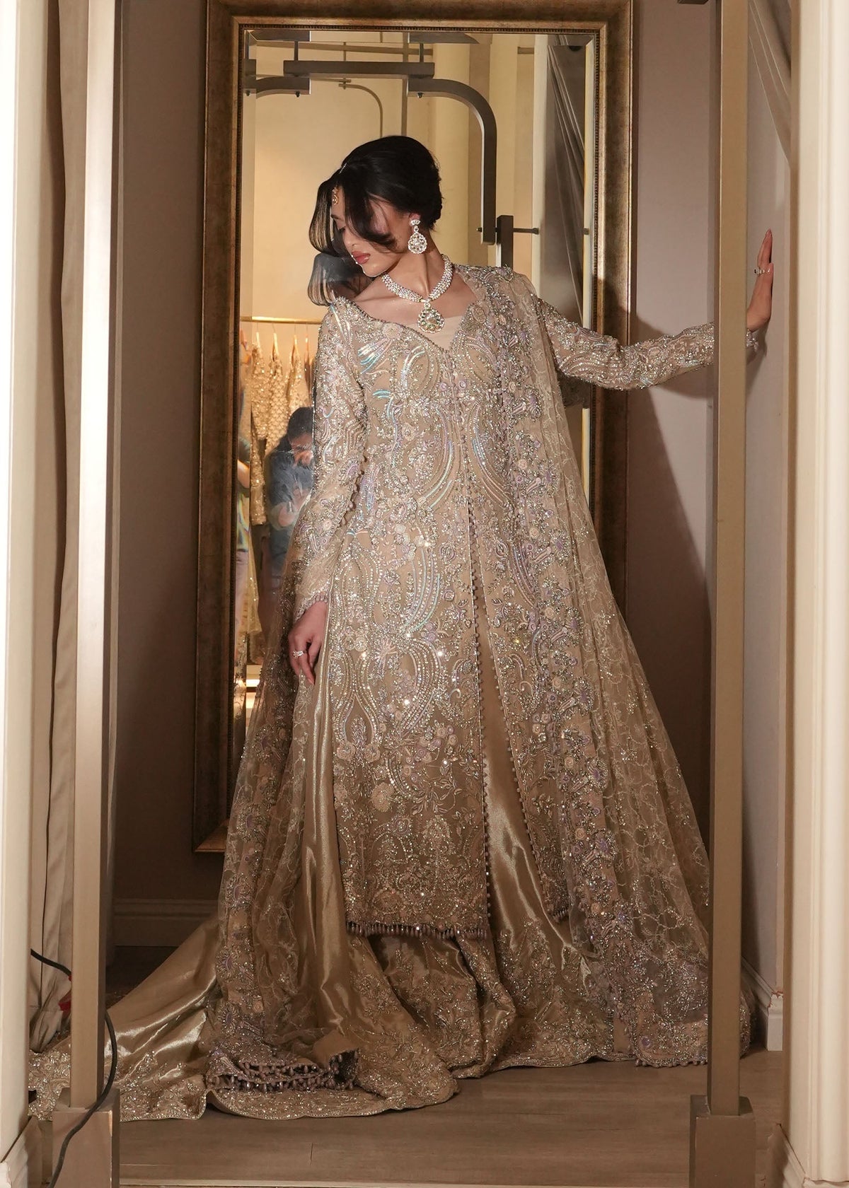 Roshara, made by MAIRAZ — gown silhouette and lehenga, design reference