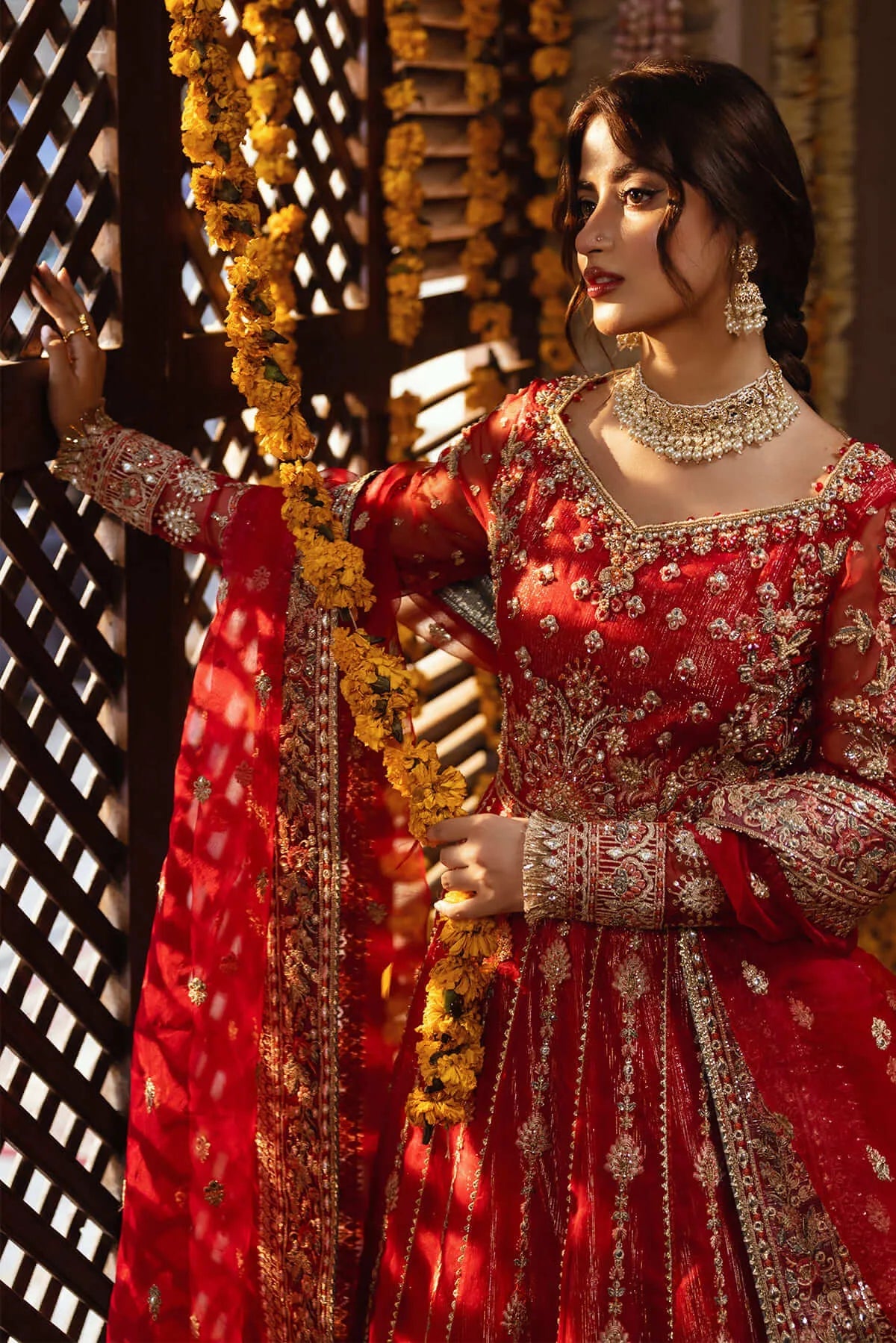 SB-30 Mairaj red lehenga, reference outfit photograph 2 — Made by Mairaz reproduction