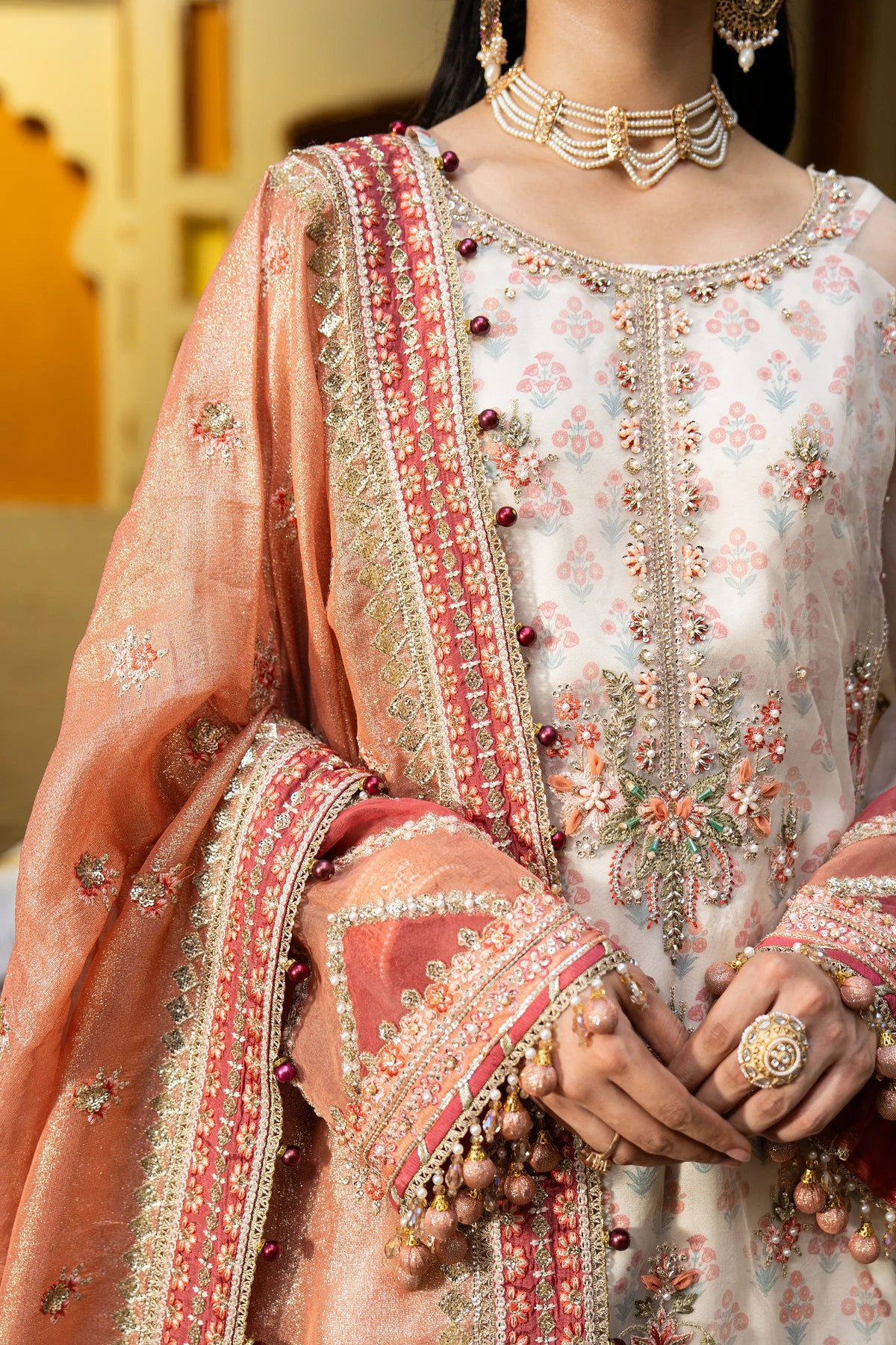 SB-43 Ishaq pearl white gharara suit, reference outfit photograph 3 — Made by Mairaz reproduction