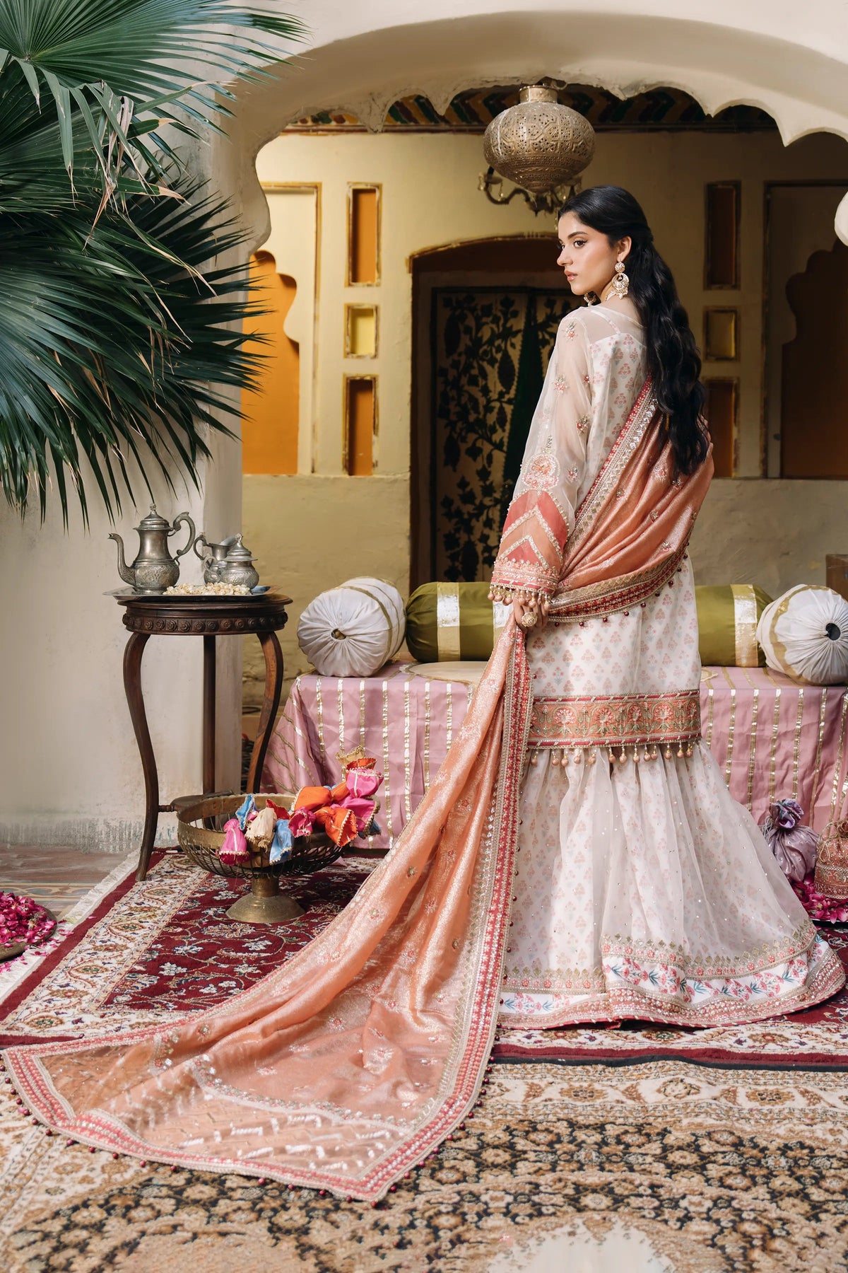 SB-43 Ishaq pearl white gharara suit, reference outfit photograph 4 — Made by Mairaz reproduction