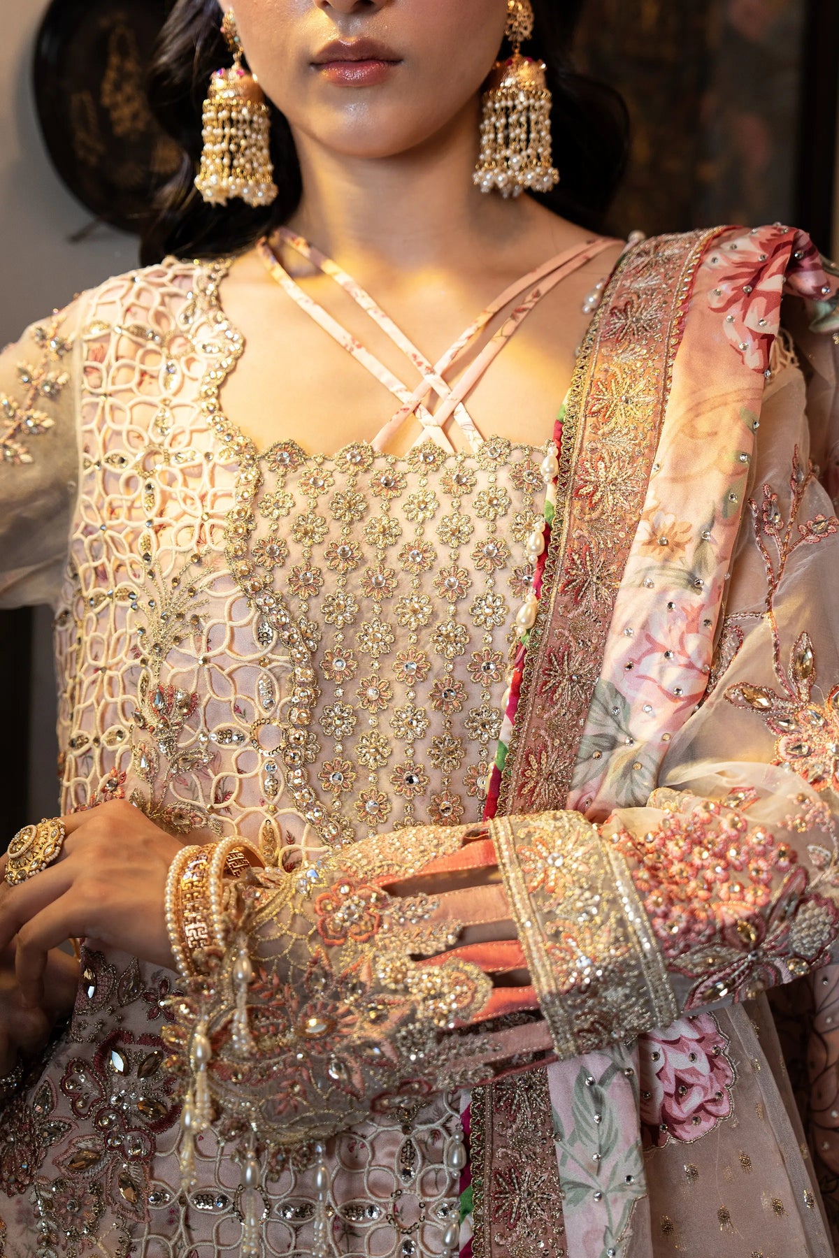 SB-45 Amar blush peach sharara suit, reference outfit photograph 2 — Made by Mairaz reproduction