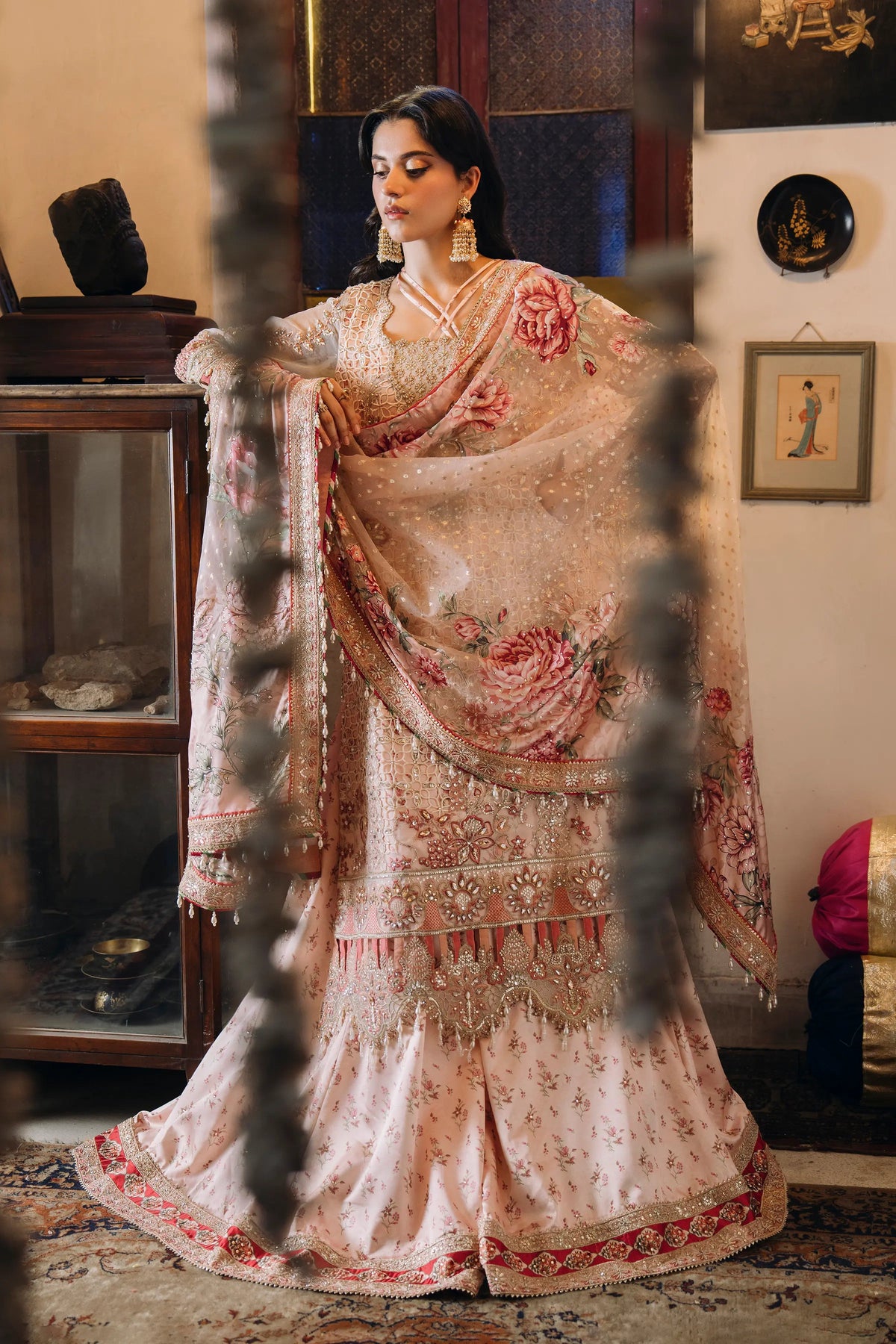 SB-45 Amar blush peach sharara suit, reference outfit photograph 3 — Made by Mairaz reproduction