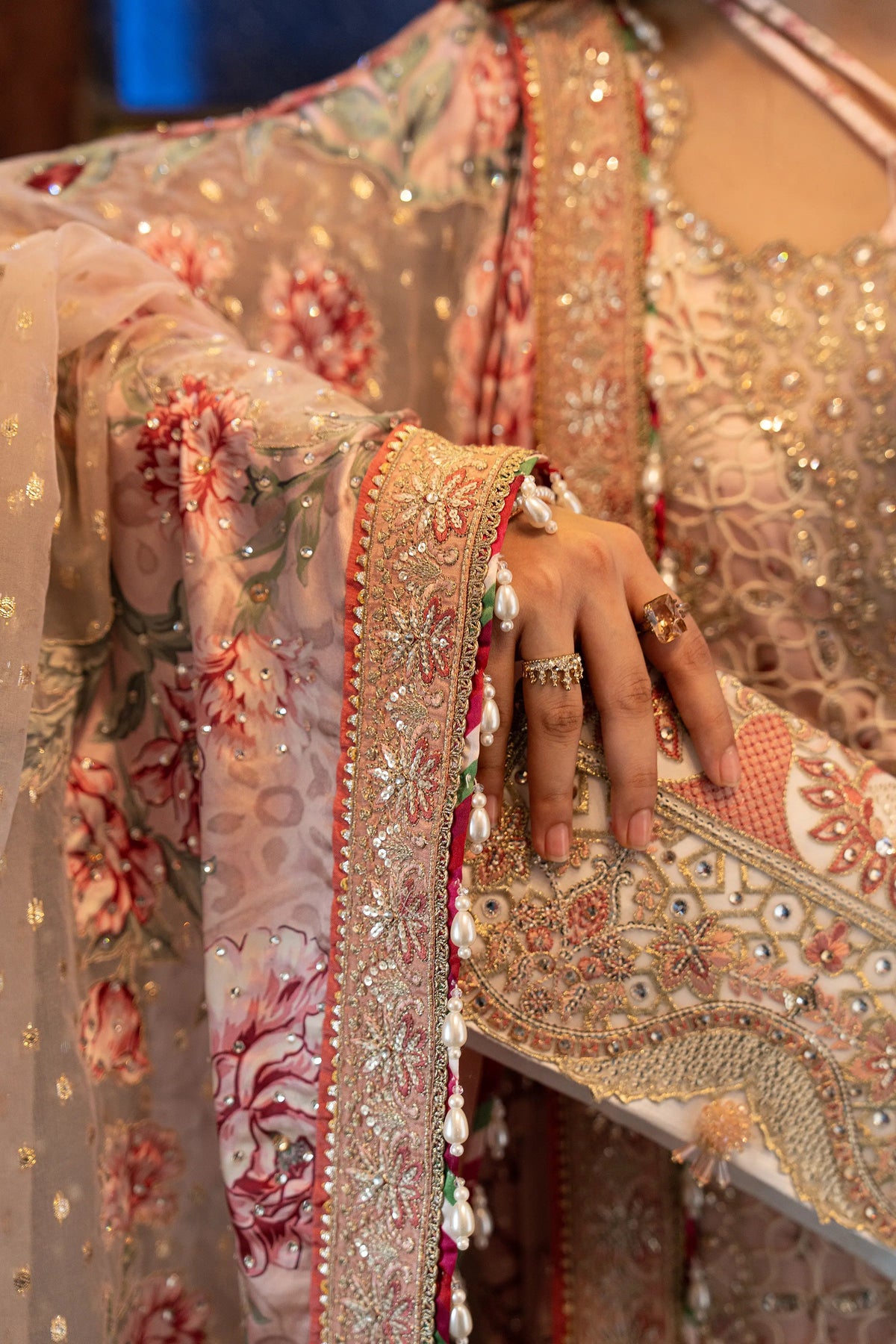 SB-45 Amar blush peach sharara suit, reference outfit photograph 4 — Made by Mairaz reproduction