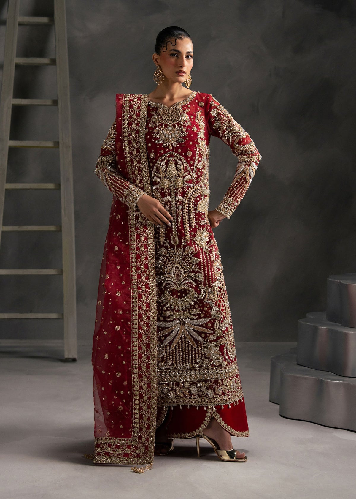 Scarlet Rose crimson red long shirt suit, reference outfit photograph 1 — Made by Mairaz reproduction