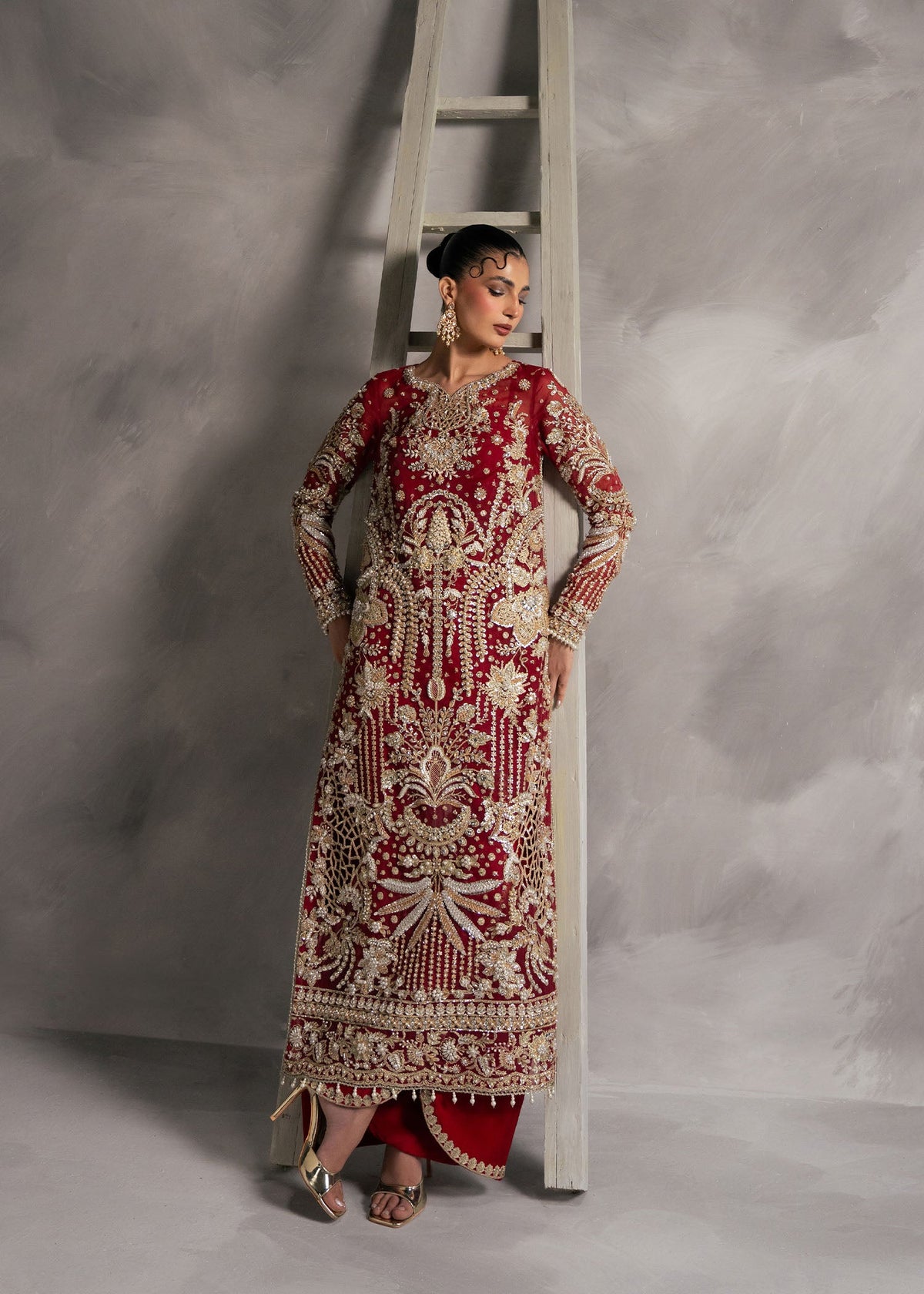 Scarlet Rose crimson red long shirt suit, reference outfit photograph 10 — Made by Mairaz reproduction