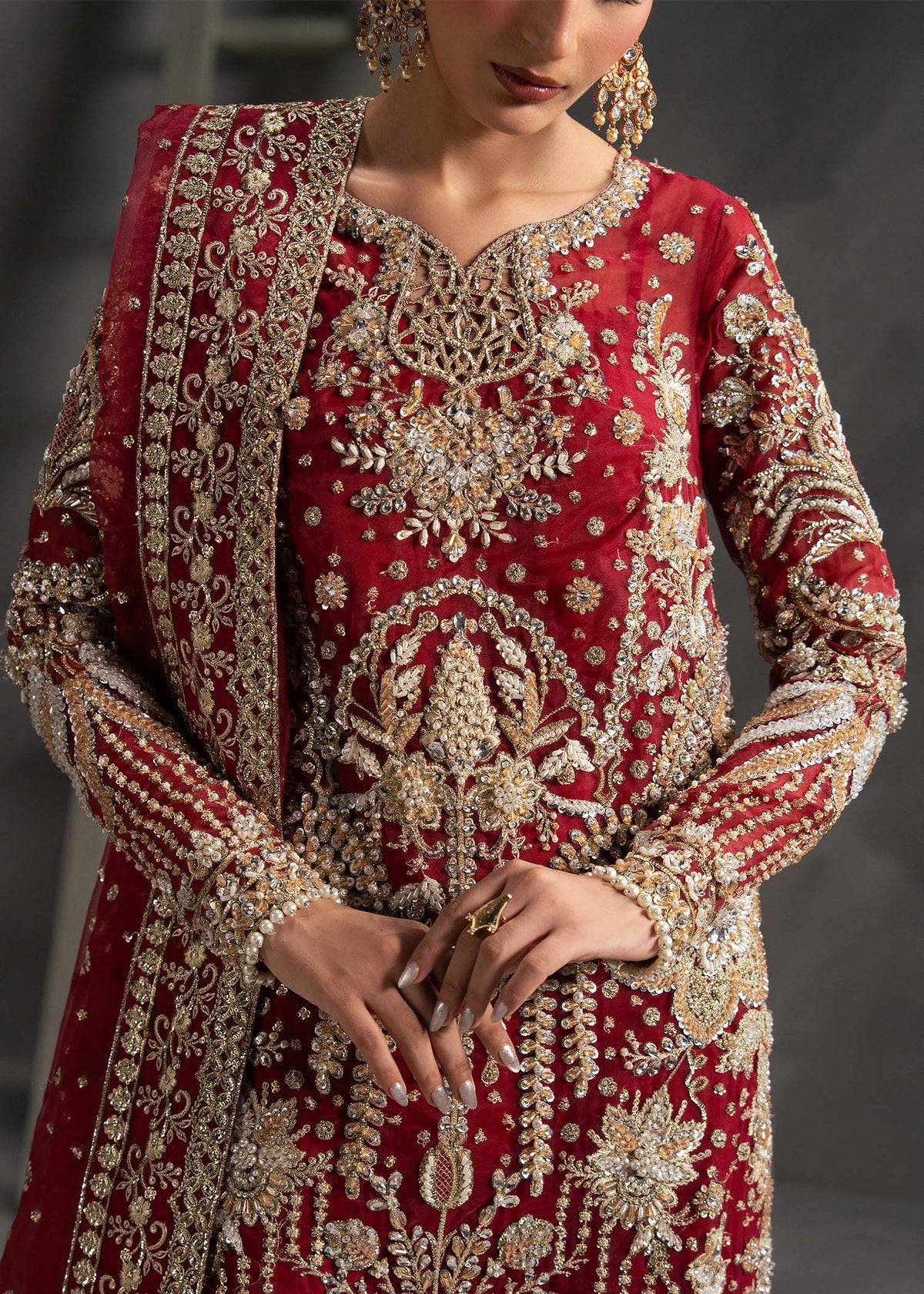 Scarlet Rose crimson red long shirt suit, reference outfit photograph 2 — Made by Mairaz reproduction