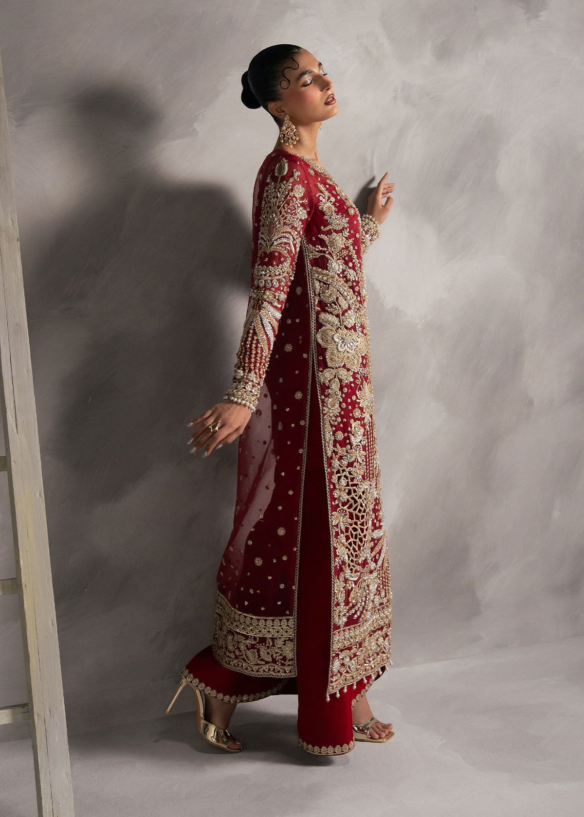 Scarlet Rose crimson red long shirt suit, reference outfit photograph 4 — Made by Mairaz reproduction