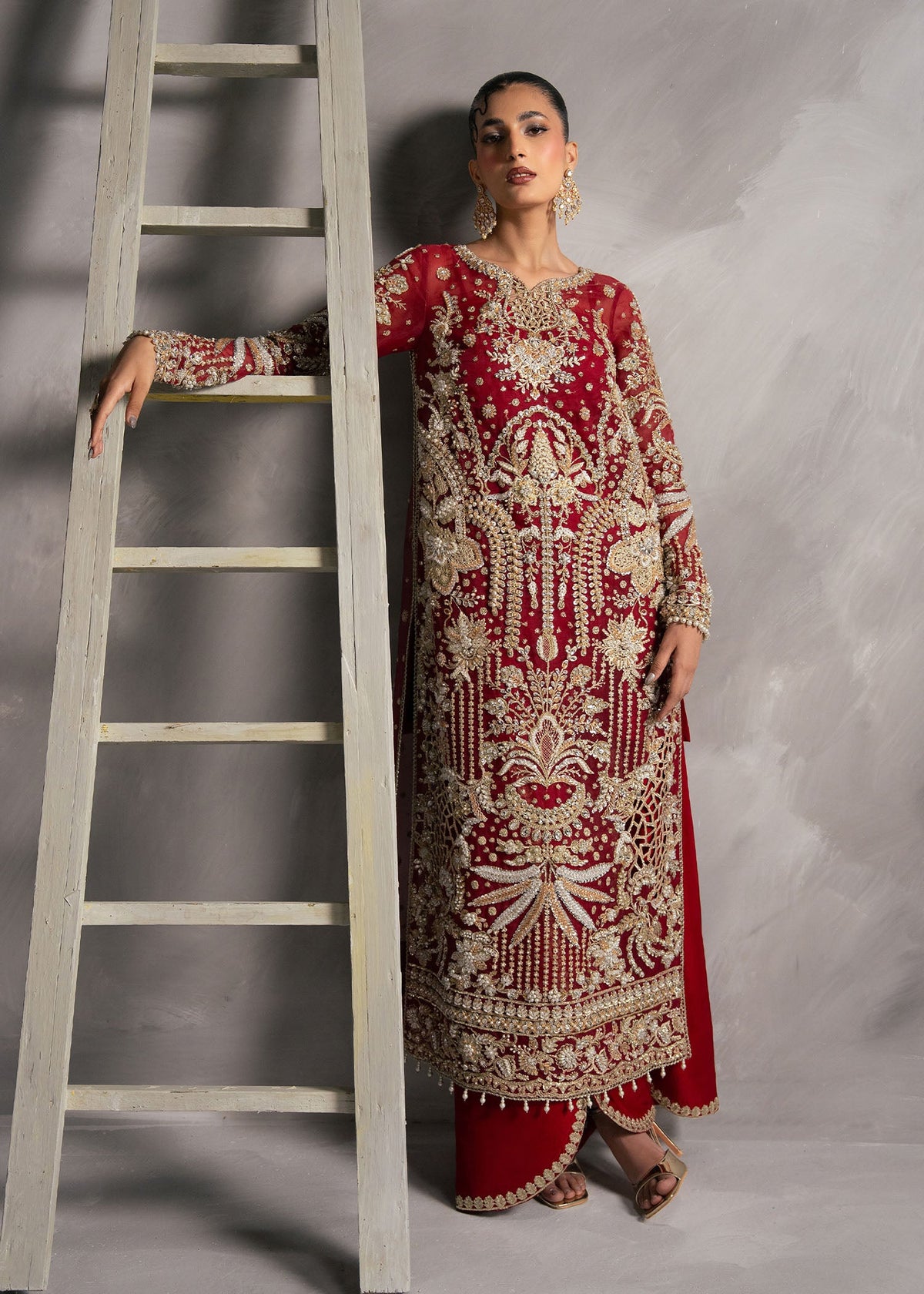 Scarlet Rose crimson red long shirt suit, reference outfit photograph 9 — Made by Mairaz reproduction