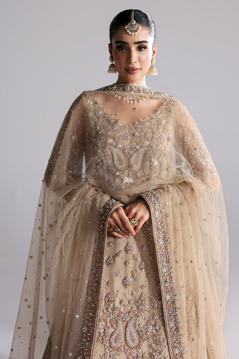 Shira, made by MAIRAZ — portrait showing the sheer dupatta draped across the neckline