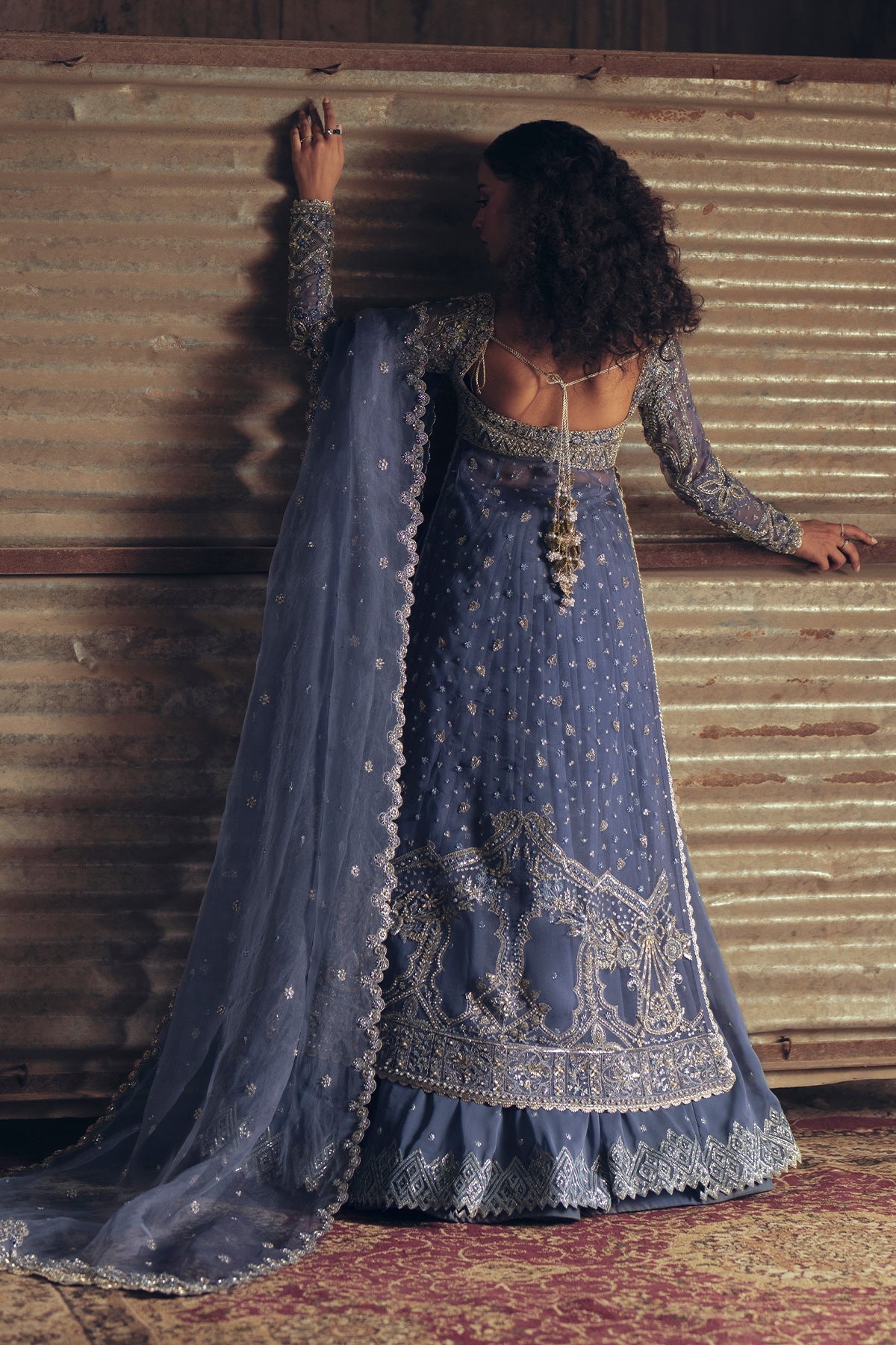 Solene, made by MAIRAZ — full-length back view with the dupatta draped over one shoulder
