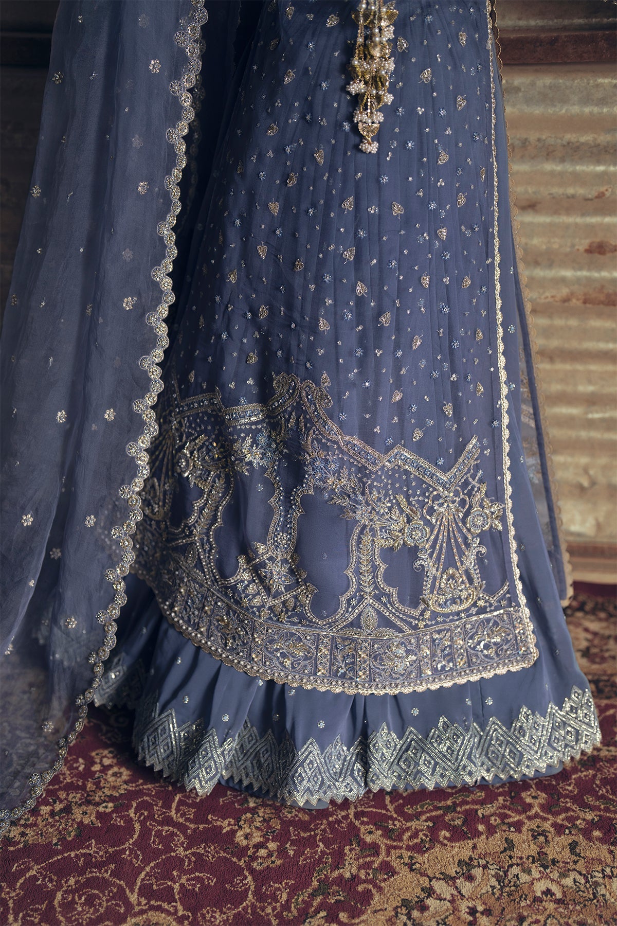 Solene, made by MAIRAZ — close-up of the shirt hem and lehenga border