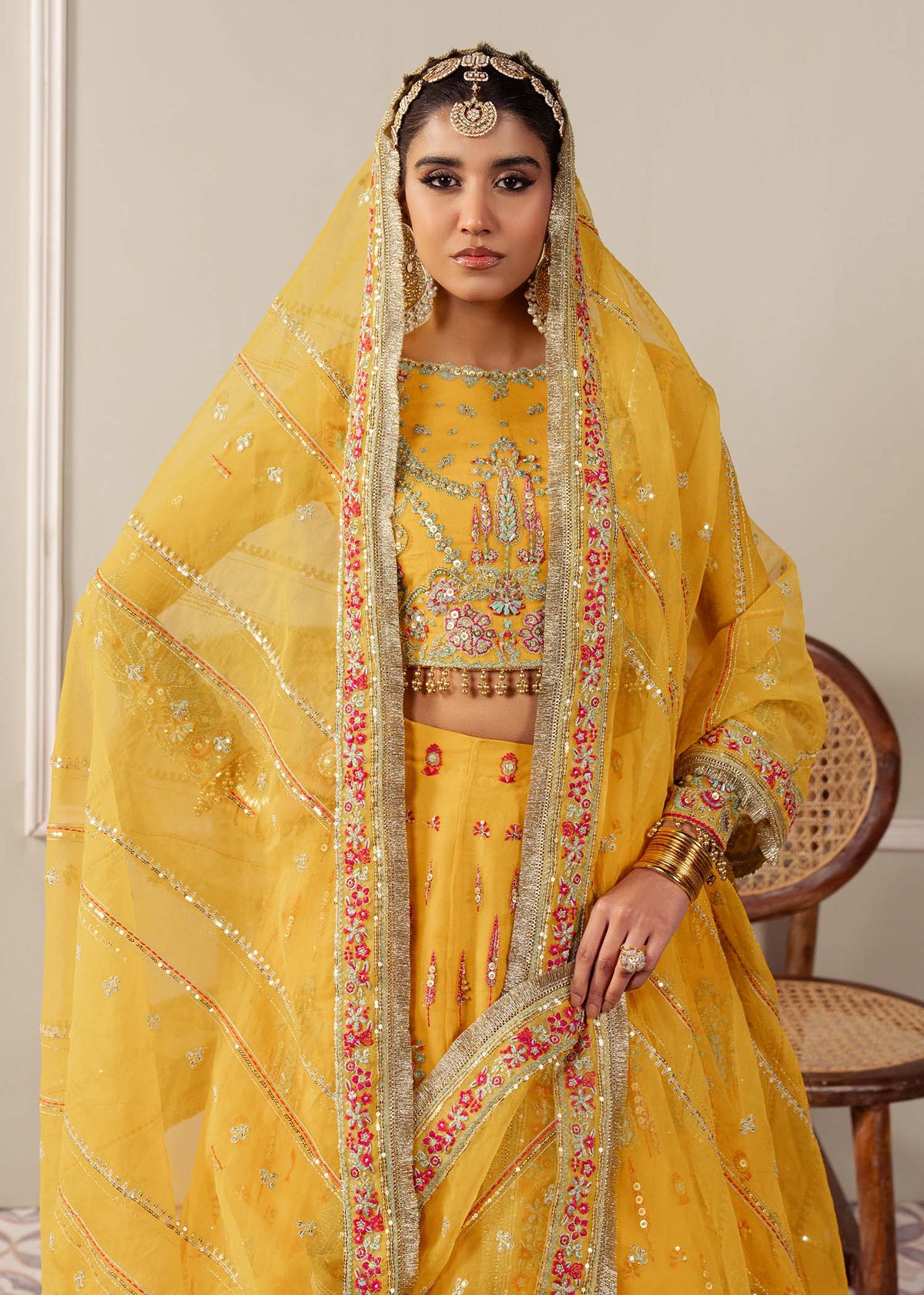 Solstice yellow lehenga choli, reference outfit photograph 7 — Made by Mairaz reproduction