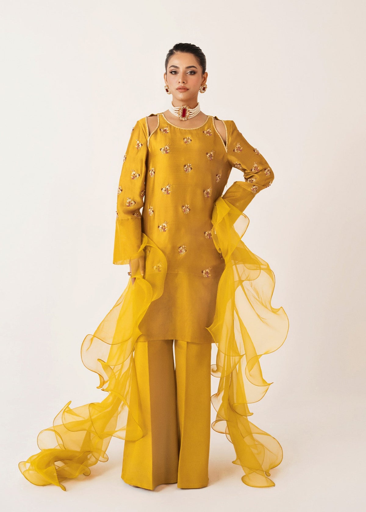 Sunshine gold shirt suit, reference outfit photograph 4 — Made by Mairaz reproduction