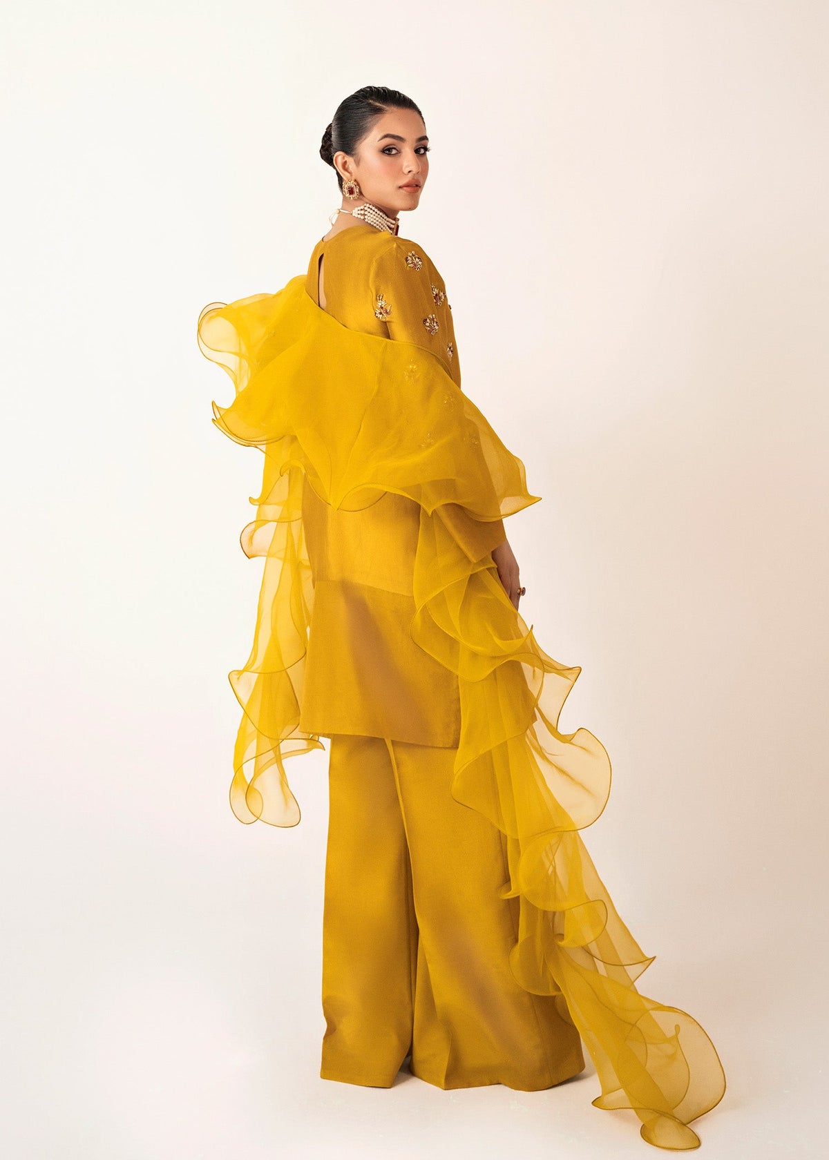 Sunshine gold shirt suit, reference outfit photograph 7 — Made by Mairaz reproduction