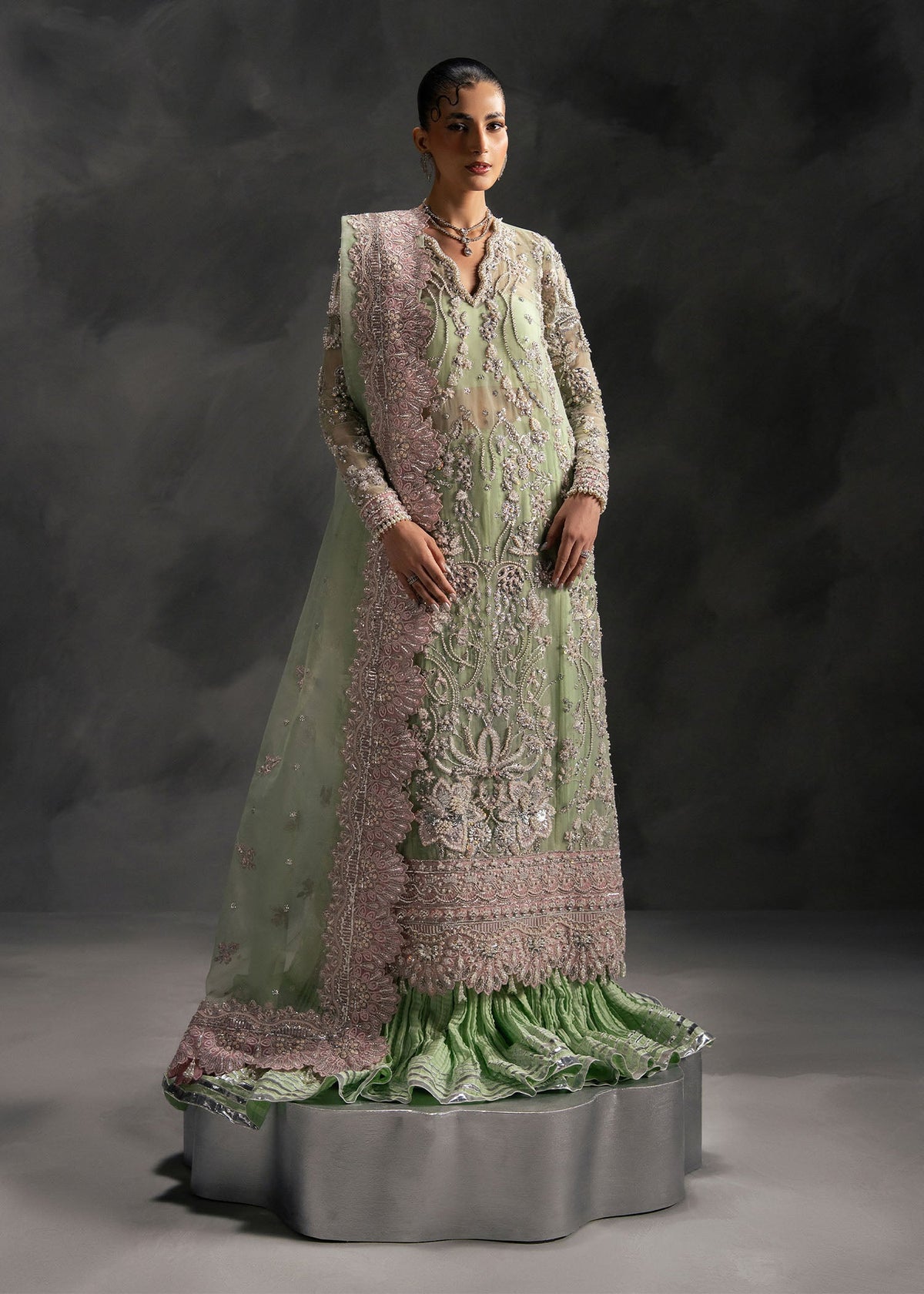 Vena pastel mint green long shirt with ruffled bottom, reference outfit photograph 1 — Made by Mairaz reproduction
