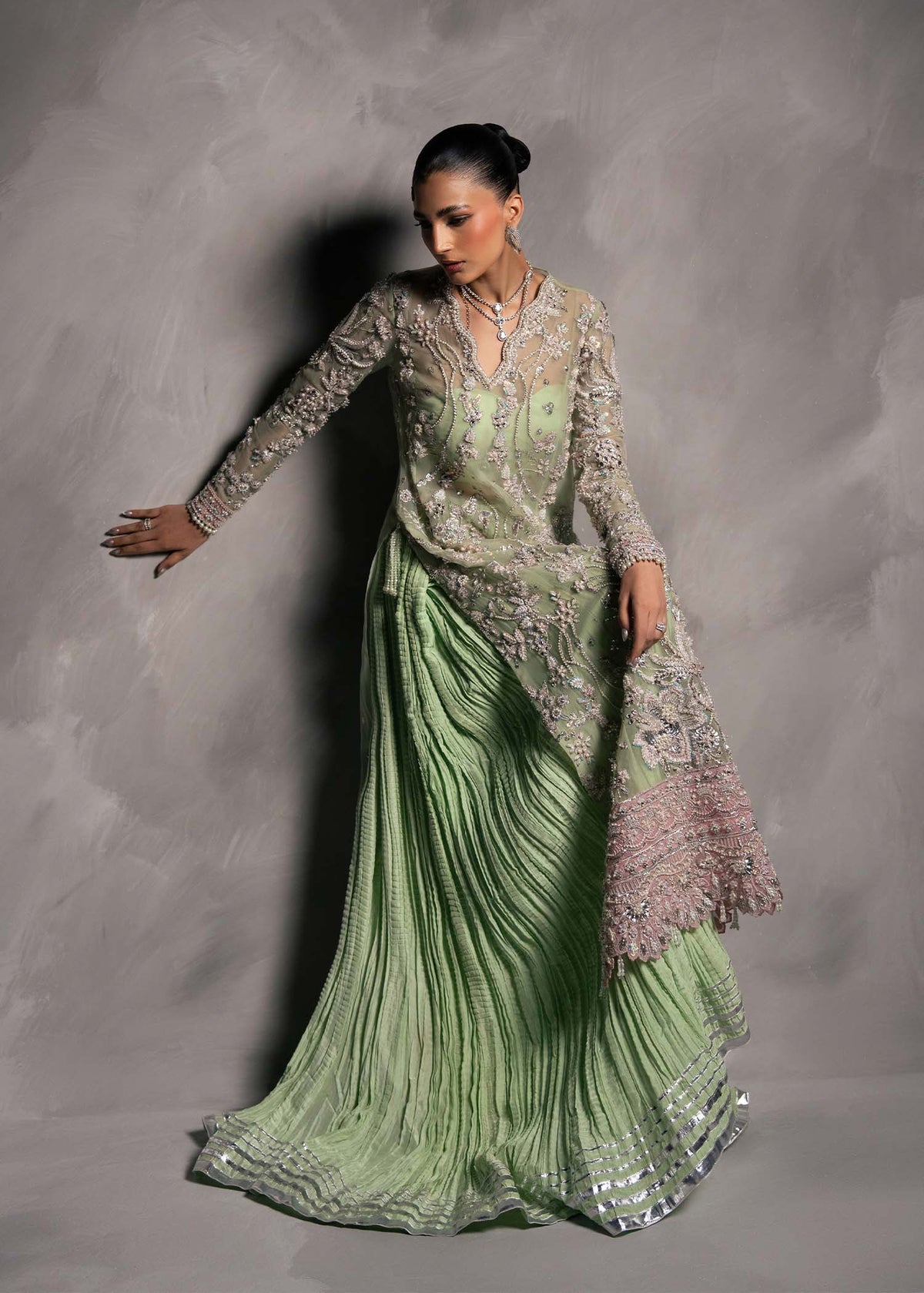 Vena pastel mint green long shirt with ruffled bottom, reference outfit photograph 10 — Made by Mairaz reproduction