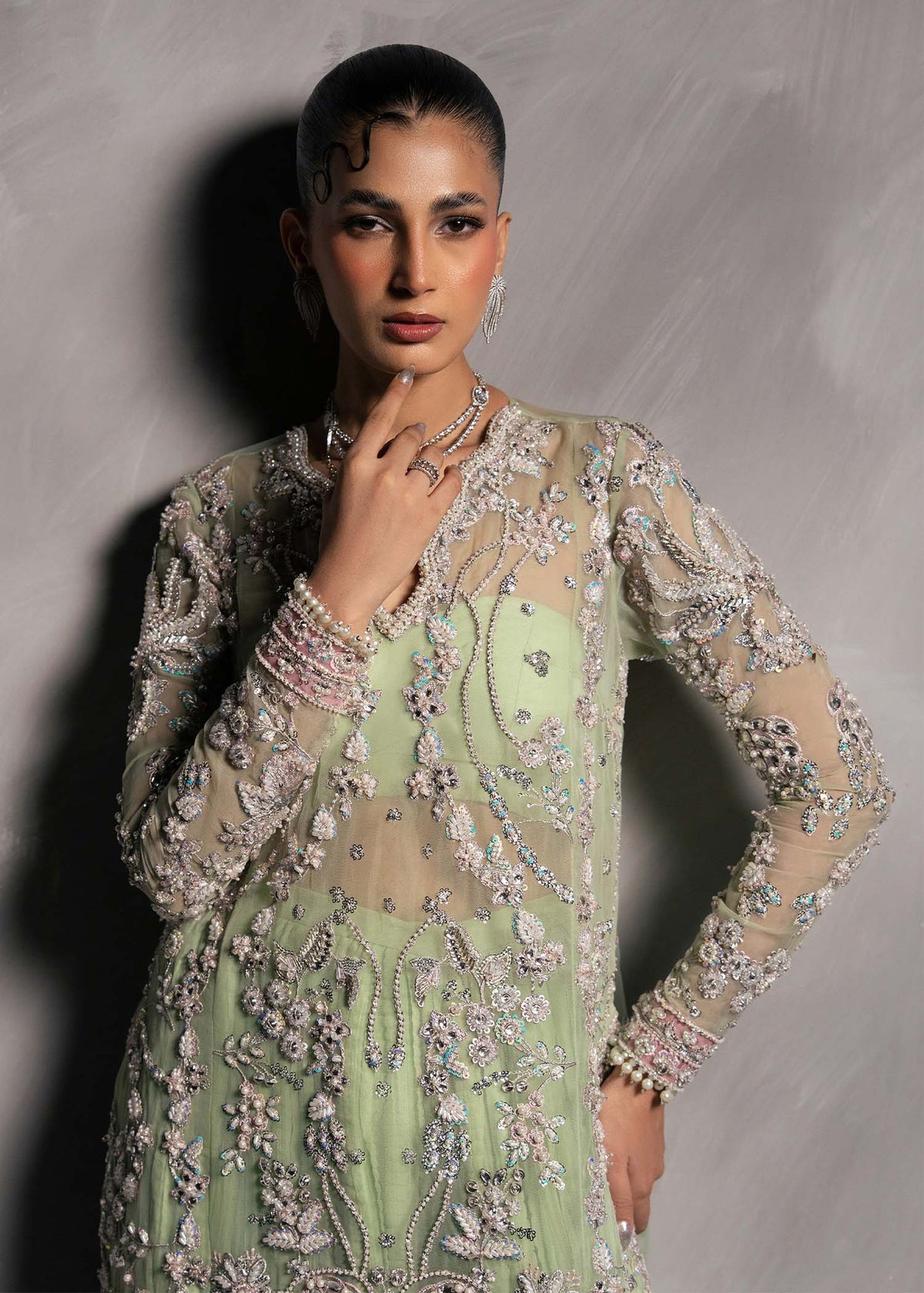 Vena pastel mint green long shirt with ruffled bottom, reference outfit photograph 11 — Made by Mairaz reproduction