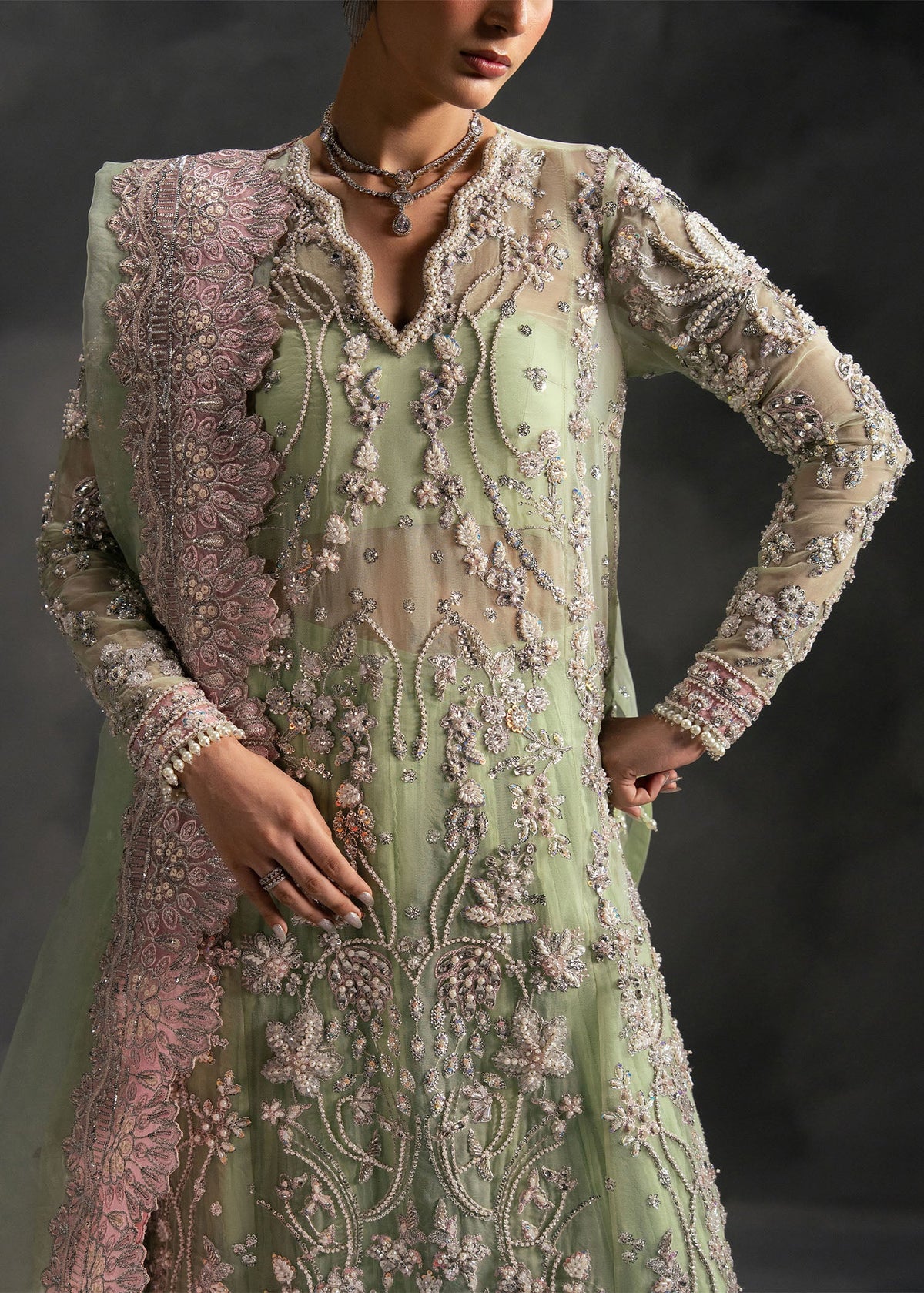 Vena pastel mint green long shirt with ruffled bottom, reference outfit photograph 2 — Made by Mairaz reproduction