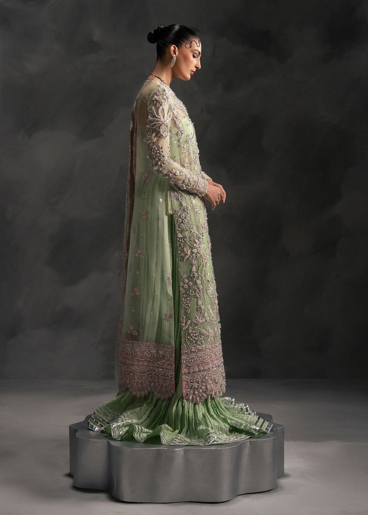 Vena pastel mint green long shirt with ruffled bottom, reference outfit photograph 3 — Made by Mairaz reproduction