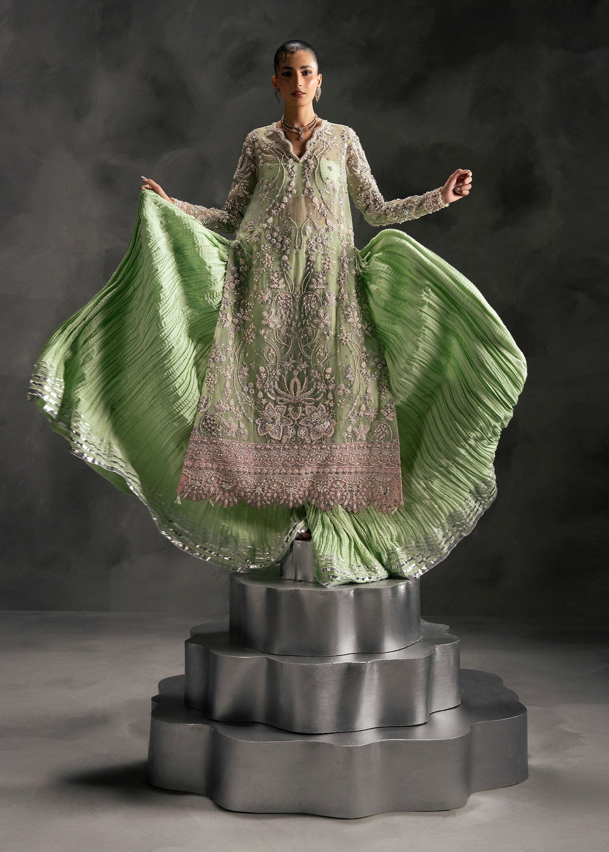 Vena pastel mint green long shirt with ruffled bottom, reference outfit photograph 6 — Made by Mairaz reproduction