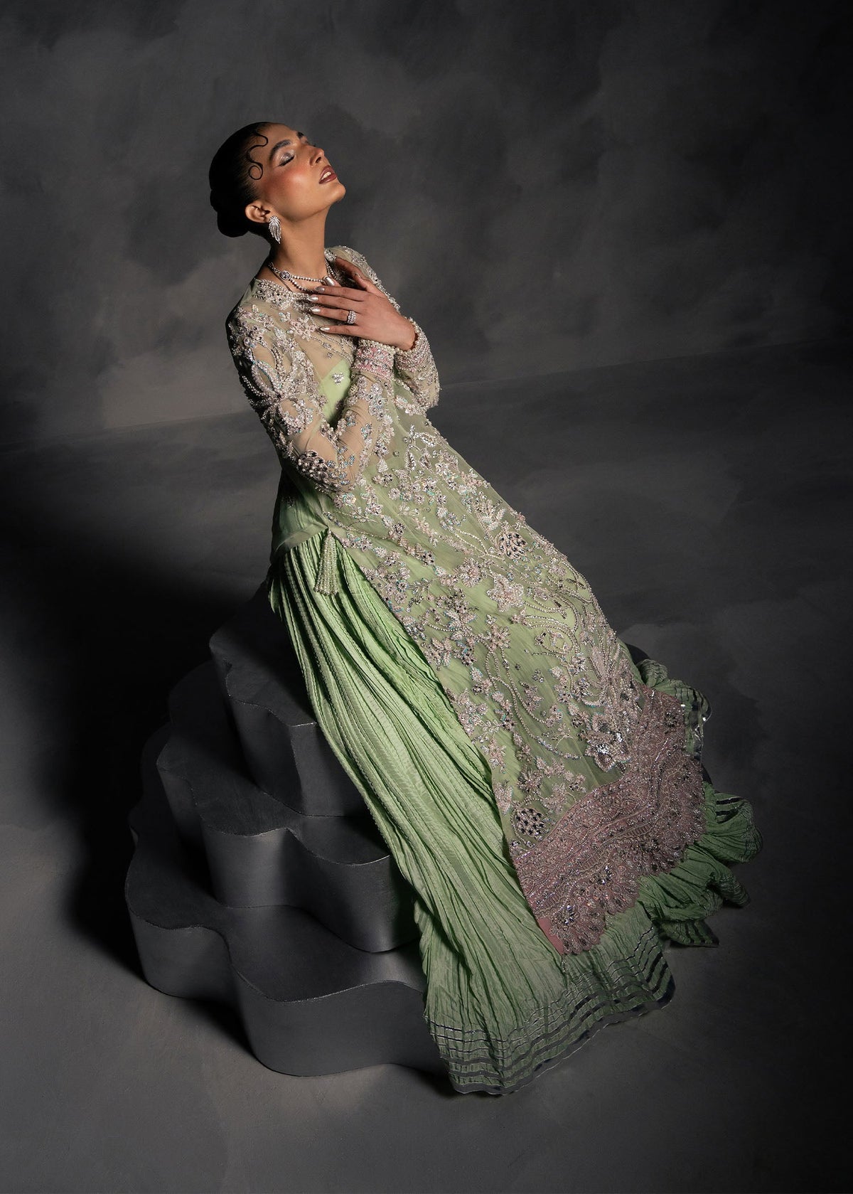 Vena pastel mint green long shirt with ruffled bottom, reference outfit photograph 7 — Made by Mairaz reproduction