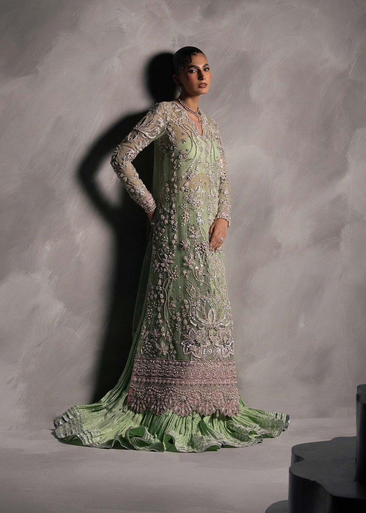 Vena pastel mint green long shirt with ruffled bottom, reference outfit photograph 8 — Made by Mairaz reproduction