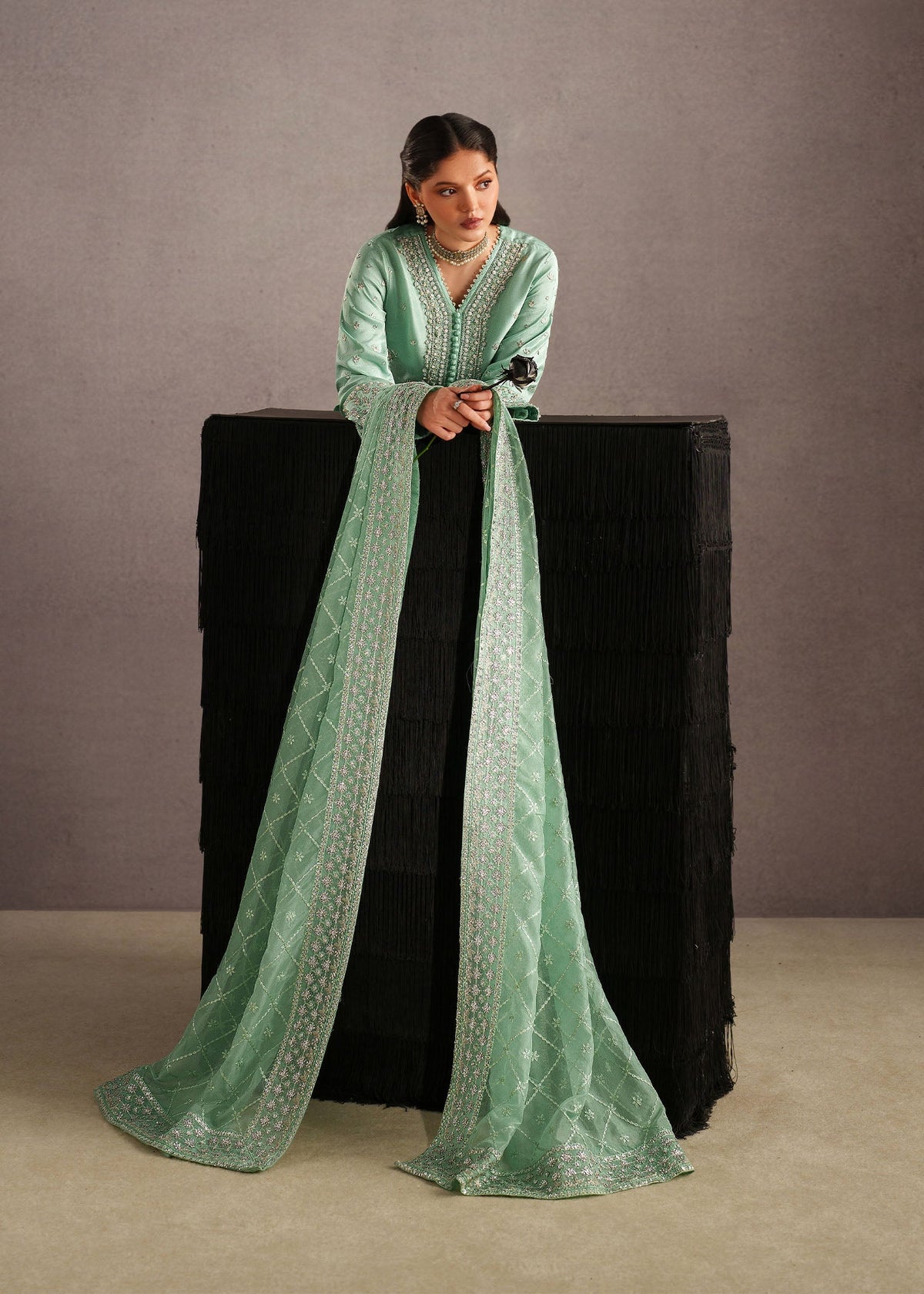 Zahraa light green sharara suit, reference outfit photograph 7 — Made by Mairaz reproduction