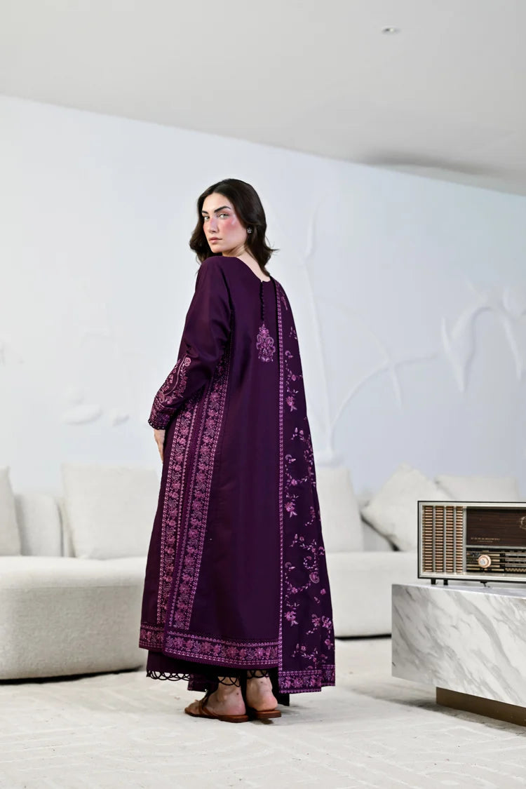 Zaib, made by MAIRAZ — back view showing shirt embroidery and straight silhouette