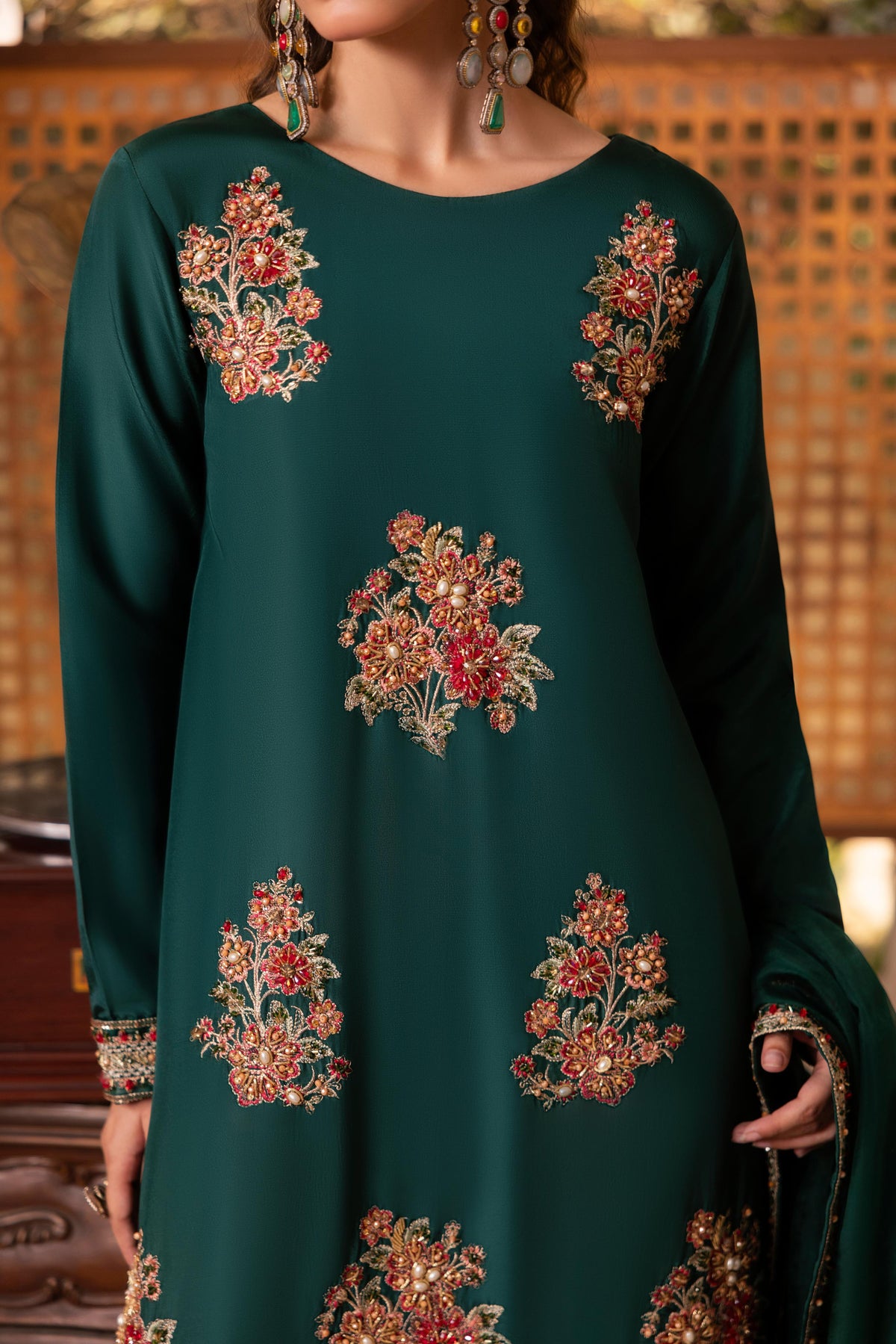 Zamrud, made by MAIRAZ — front floral embroidery, design reference