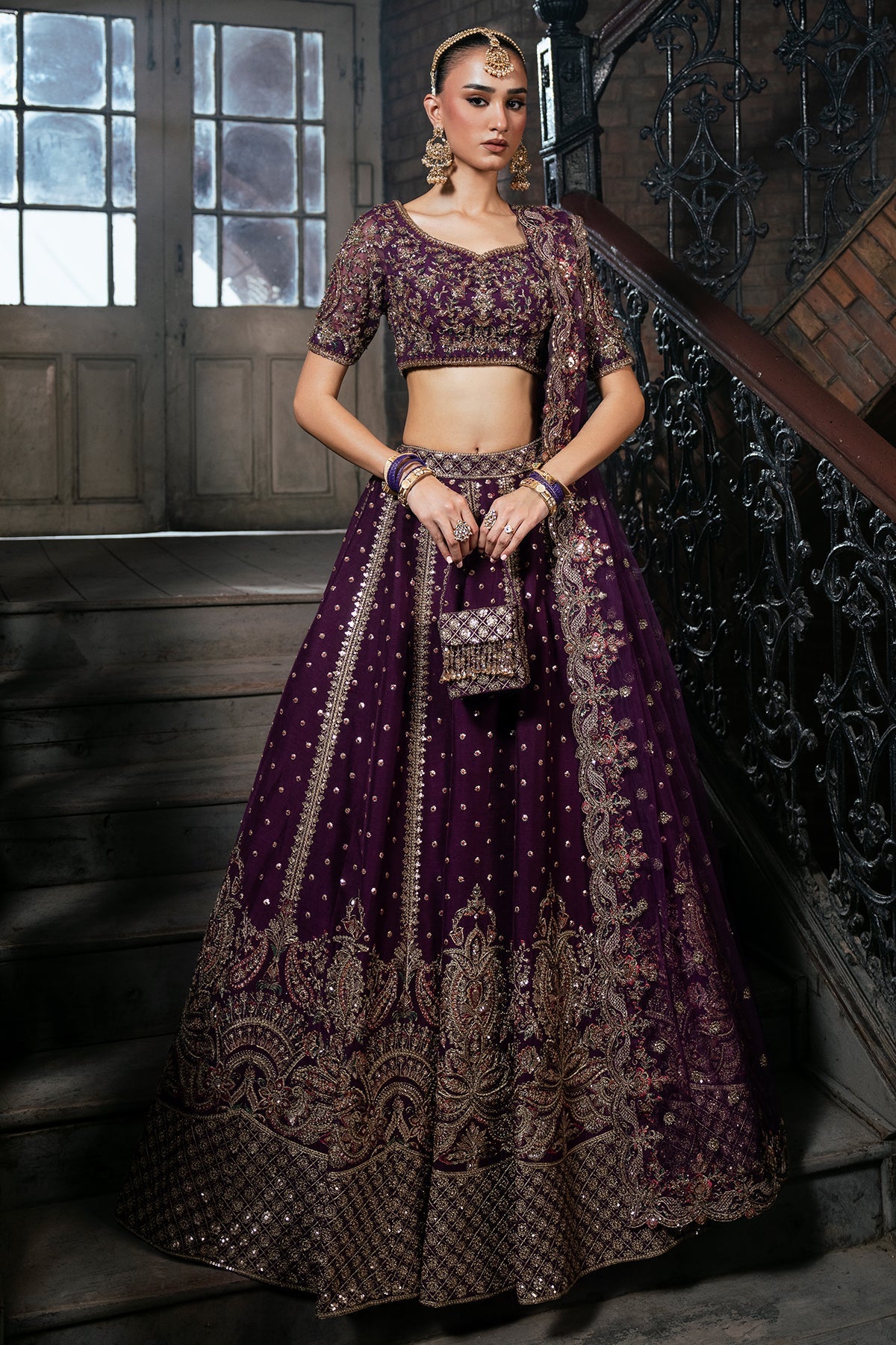 Zarnoor, made by MAIRAZ — deep purple lehenga choli, full-length front view