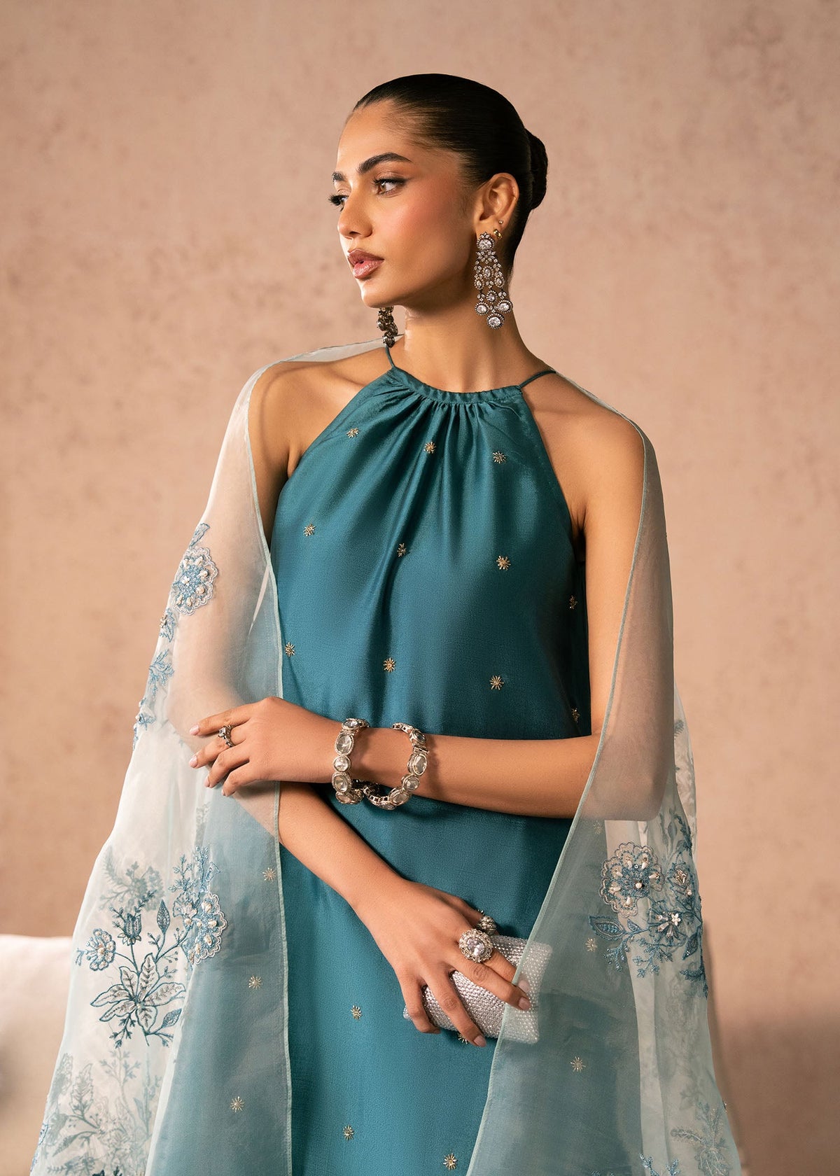 Zenia teal blue shirt suit, reference outfit photograph 5 — Made by Mairaz reproduction