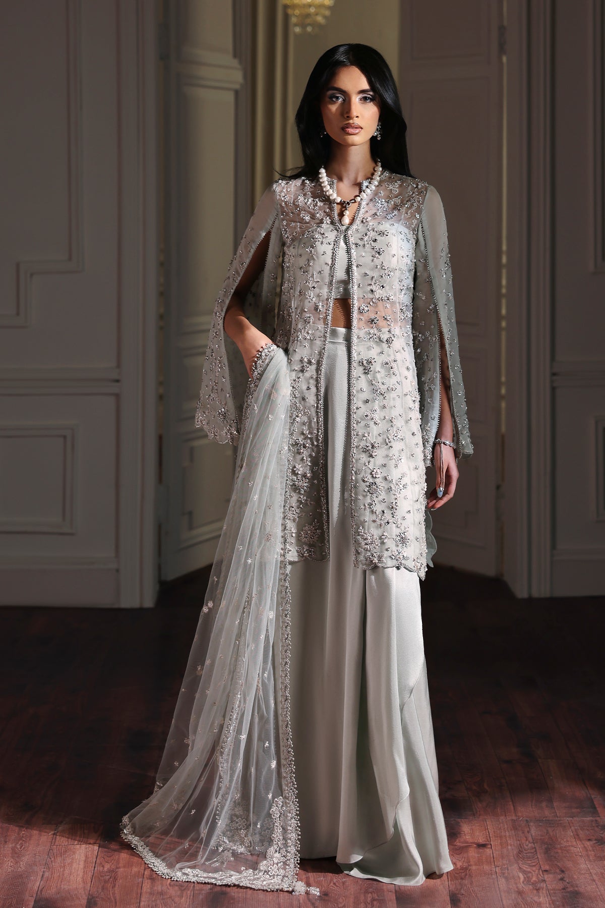 Aira ivory long shirt and trousers, reference outfit photograph 1 — Made by Mairaz reproduction