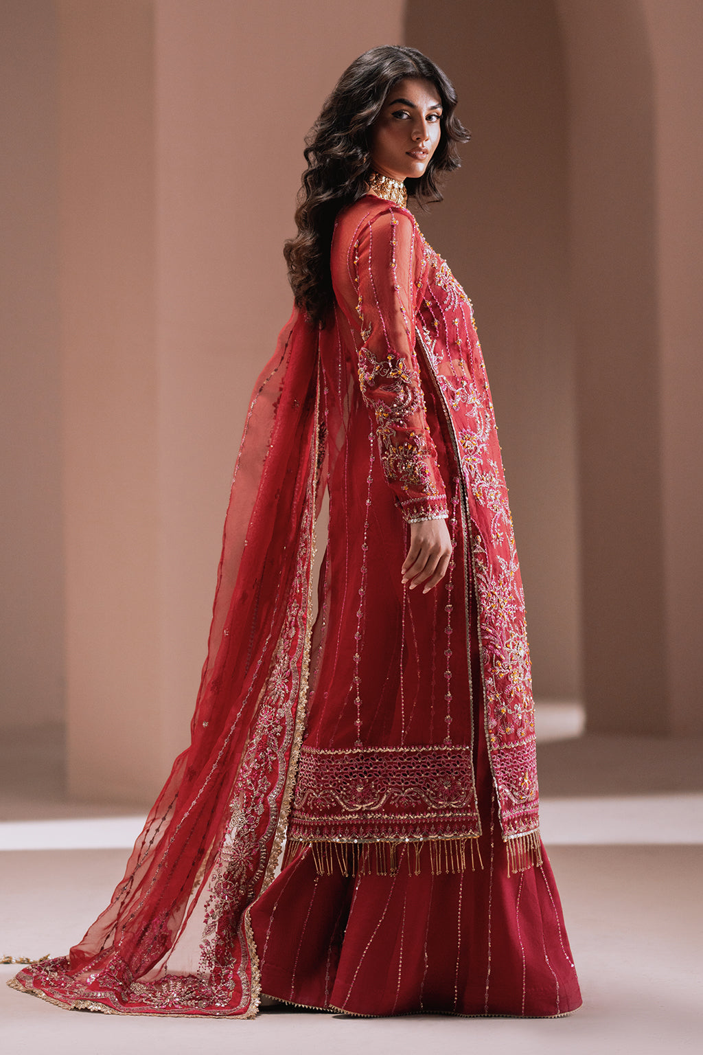 Alaya red long shirt and skirt, reference outfit photograph 2 — Made by Mairaz reproduction