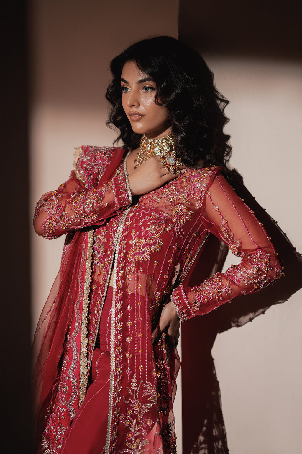 Alaya red long shirt and skirt, reference outfit photograph 7 — Made by Mairaz reproduction