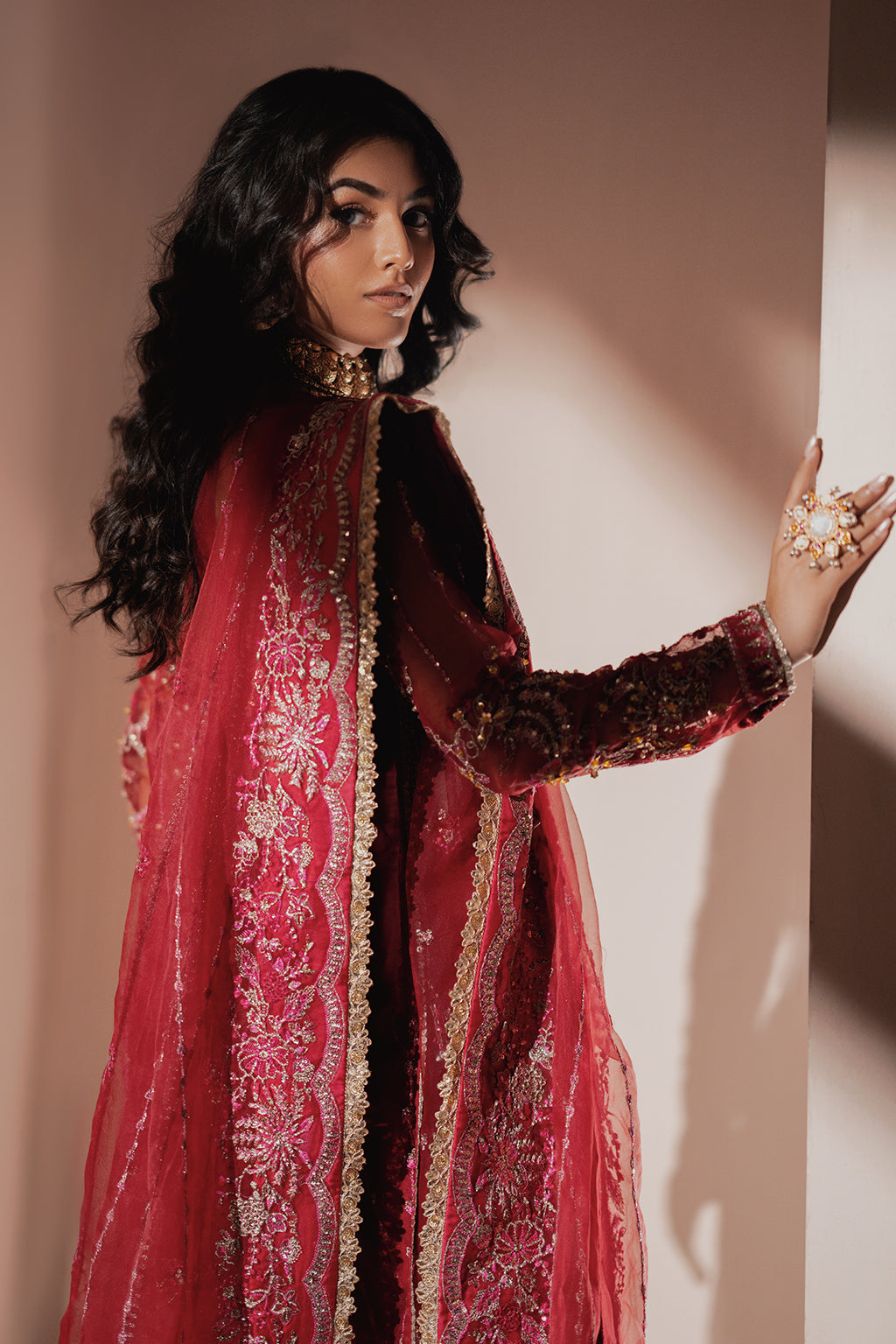 Alaya red long shirt and skirt, reference outfit photograph 9 — Made by Mairaz reproduction