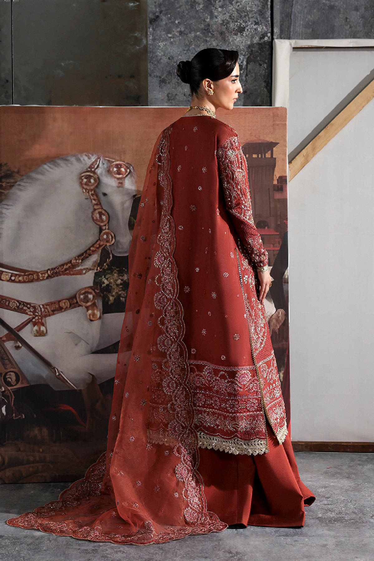 Amorette rust red long shirt and skirt, reference outfit photograph 2 — Made by Mairaz reproduction