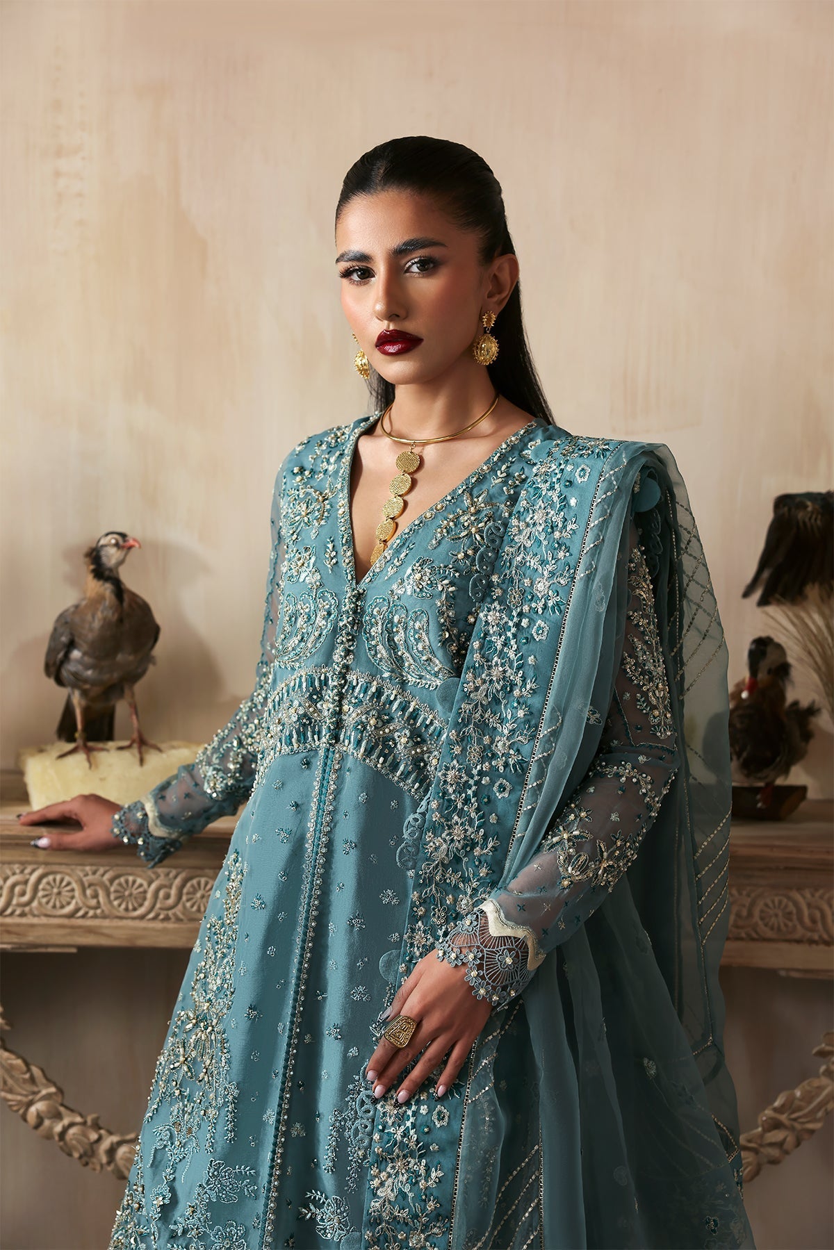 Amyra teal long shirt and skirt, reference outfit photograph 3 — Made by Mairaz reproduction