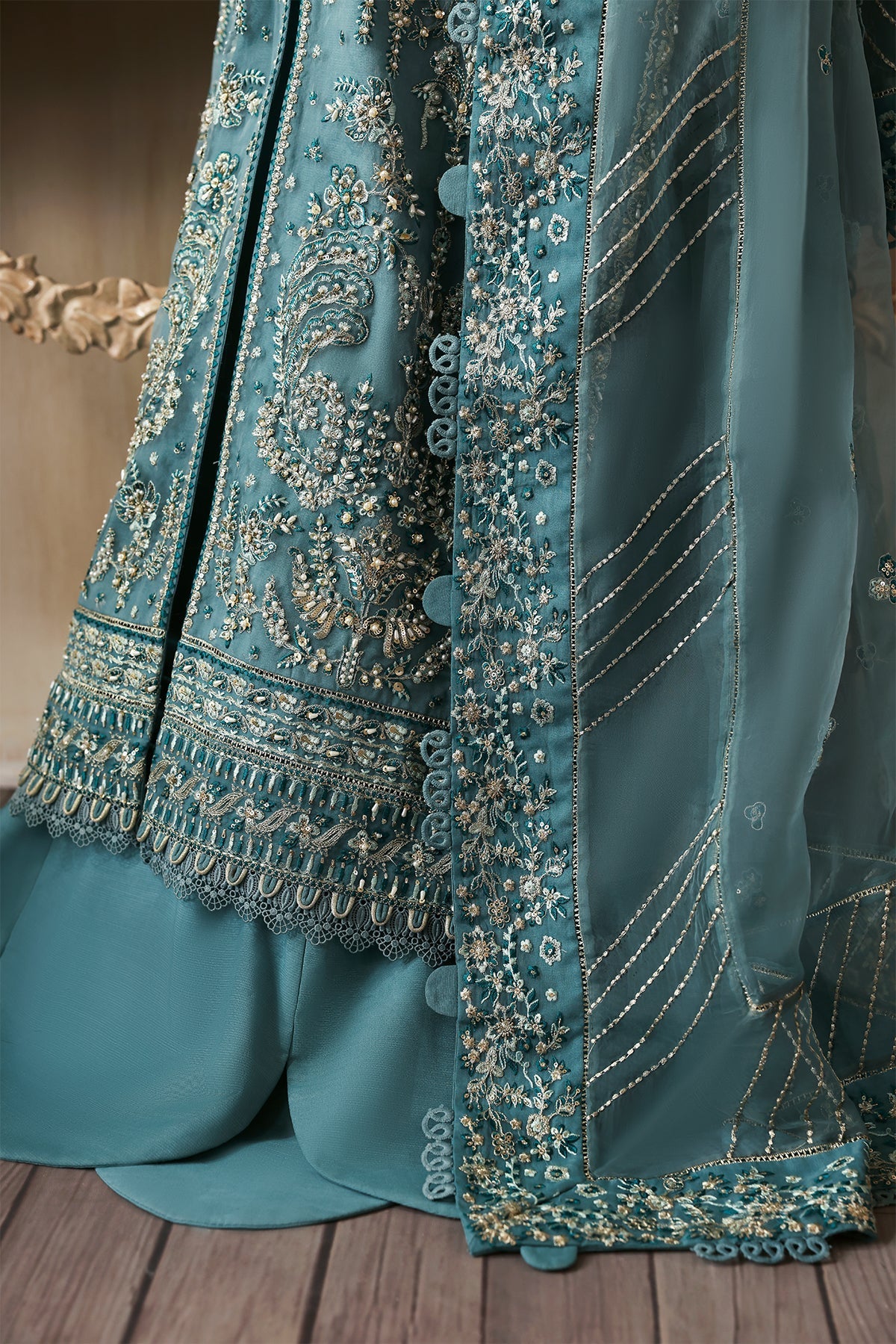 Amyra teal long shirt and skirt, reference outfit photograph 4 — Made by Mairaz reproduction