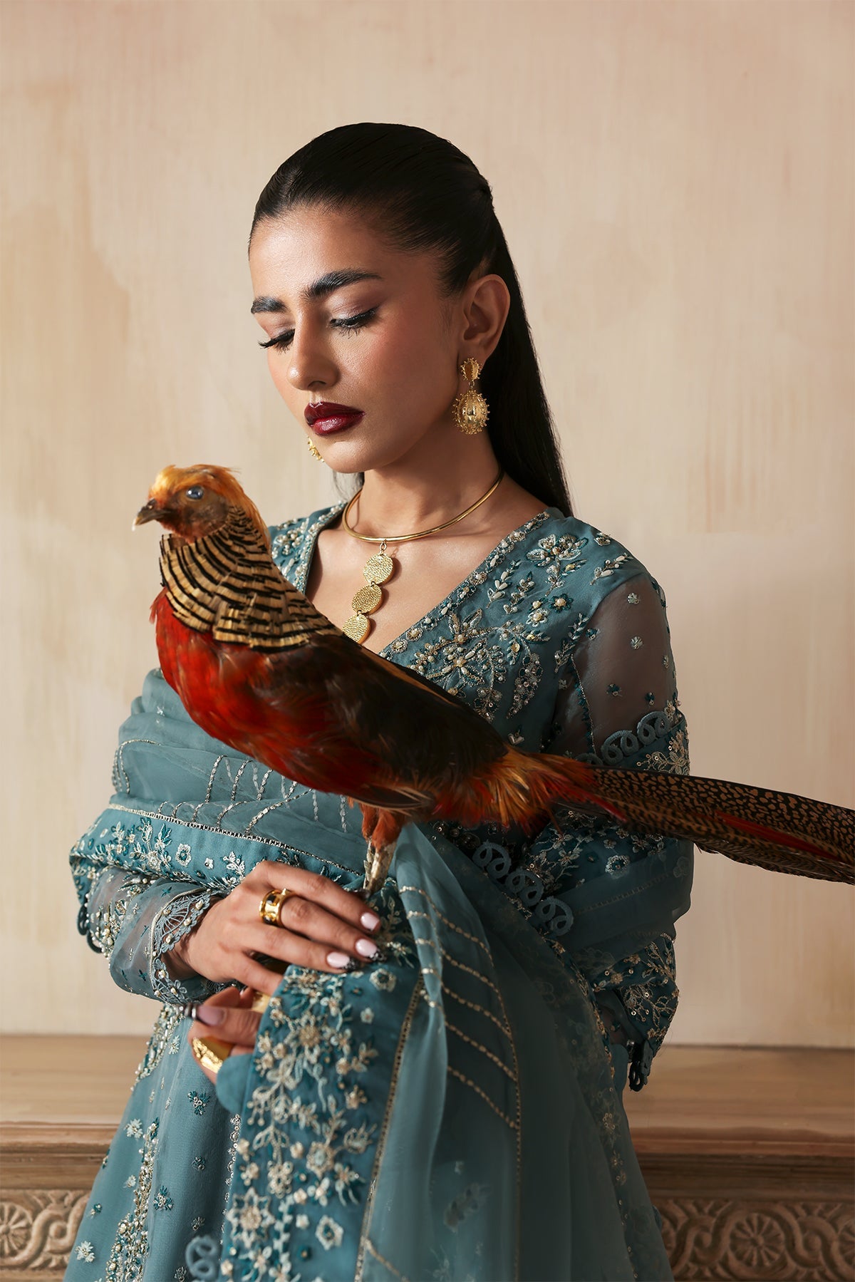 Amyra teal long shirt and skirt, reference outfit photograph 5 — Made by Mairaz reproduction