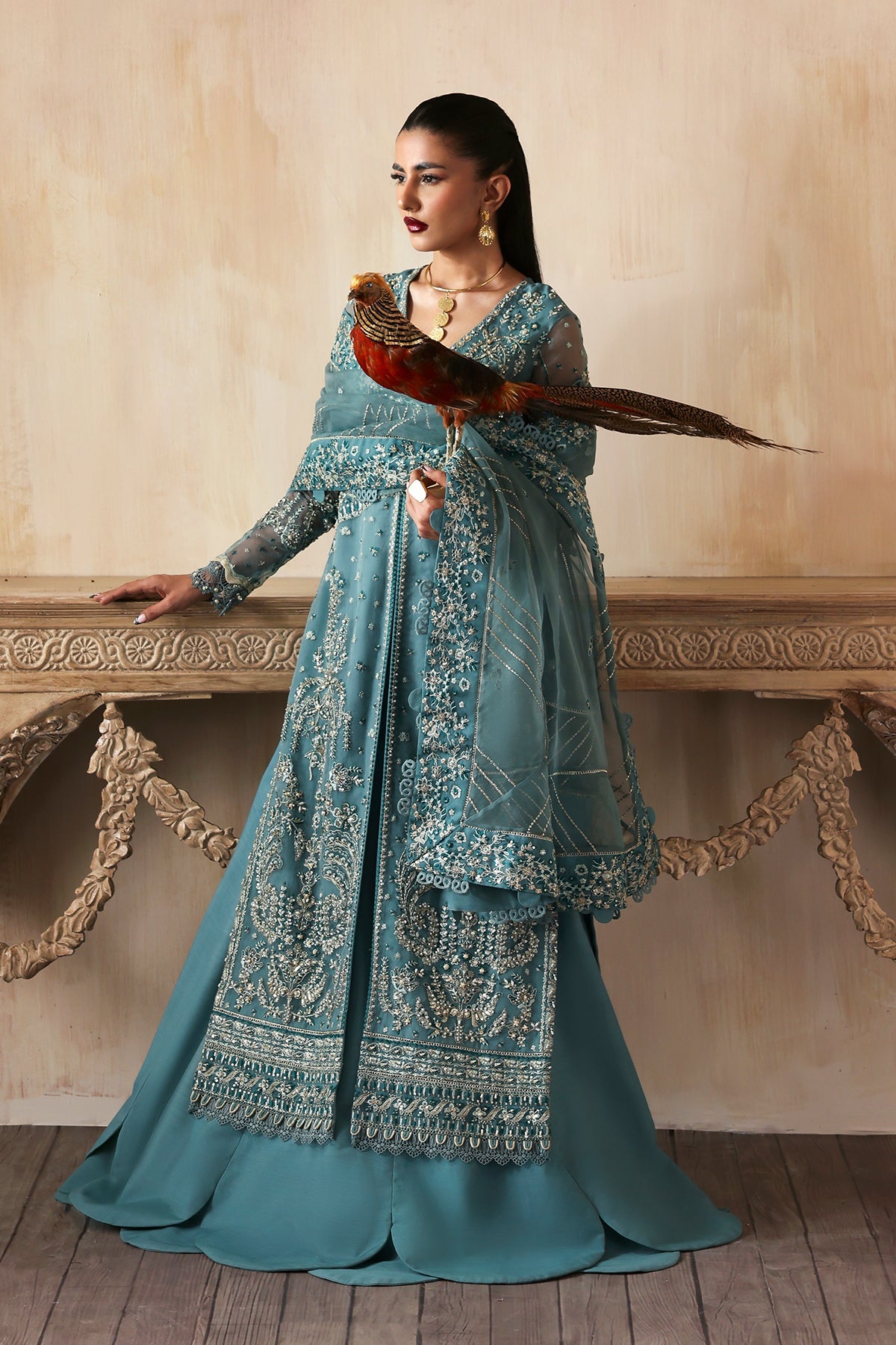 Amyra teal long shirt and skirt, reference outfit photograph 6 — Made by Mairaz reproduction