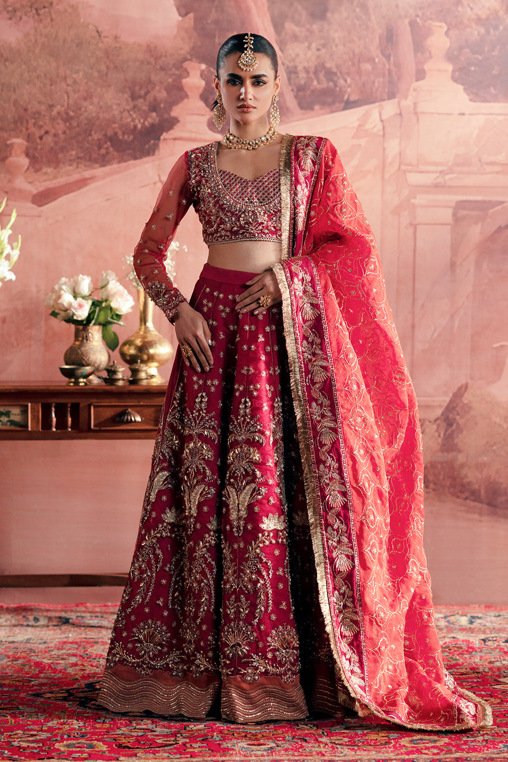 Anarkali red lehenga choli, reference outfit photograph 1 — Made by Mairaz reproduction