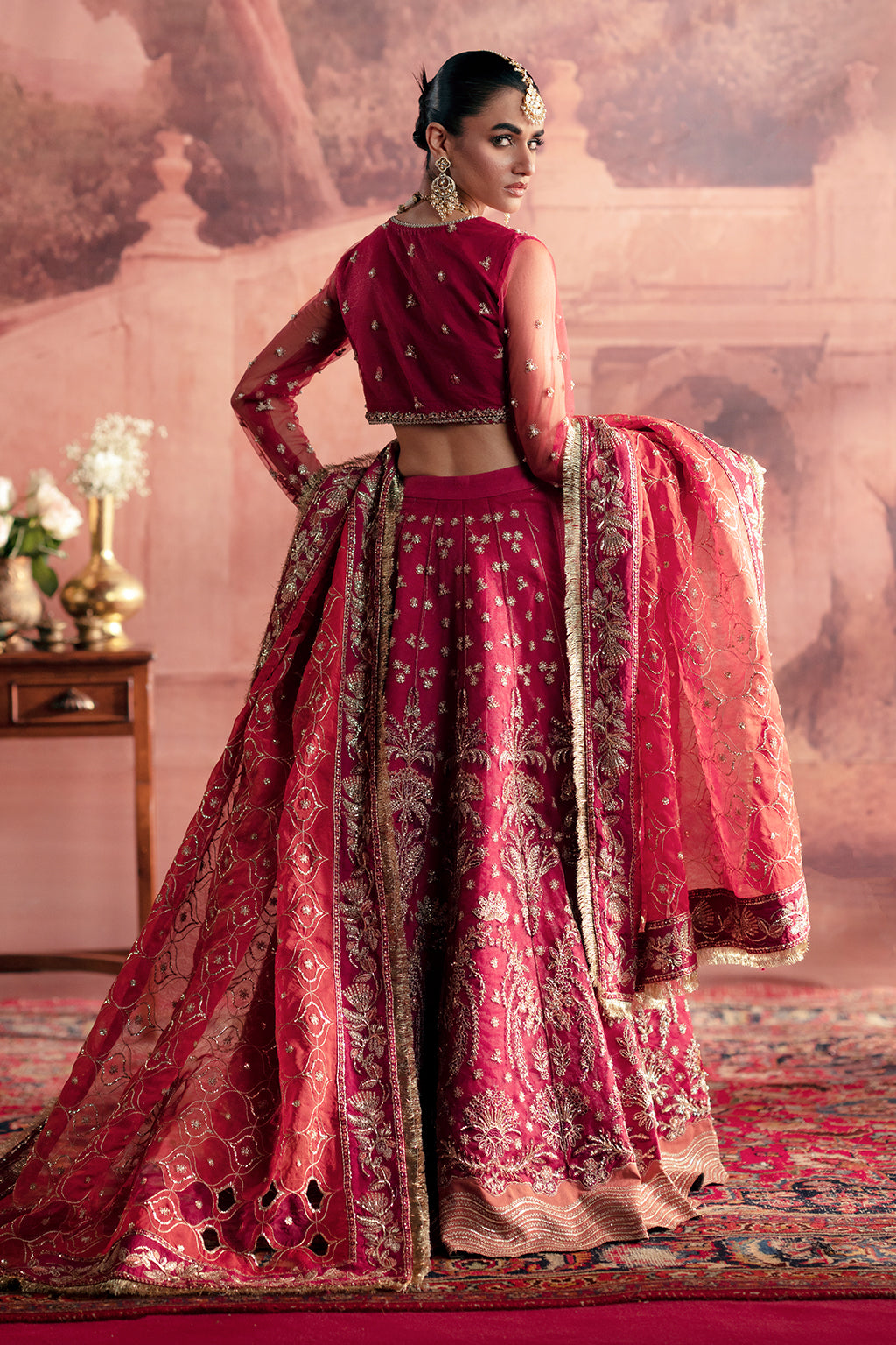 Anarkali red lehenga choli, reference outfit photograph 2 — Made by Mairaz reproduction