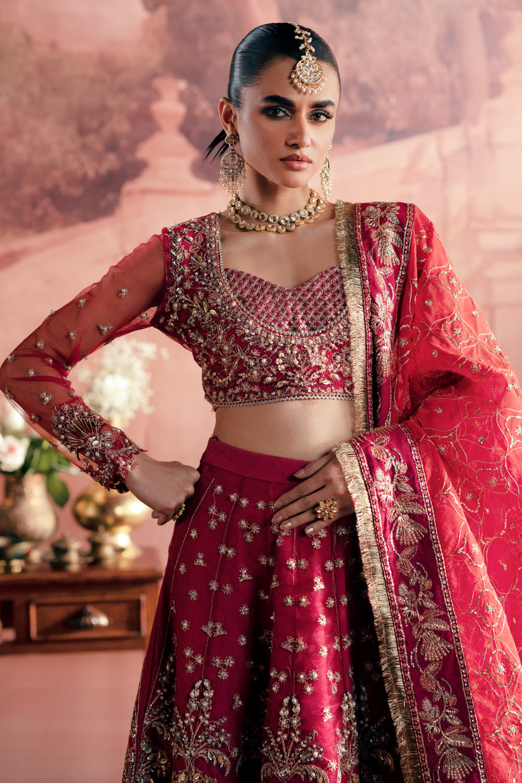 Anarkali red lehenga choli, reference outfit photograph 3 — Made by Mairaz reproduction