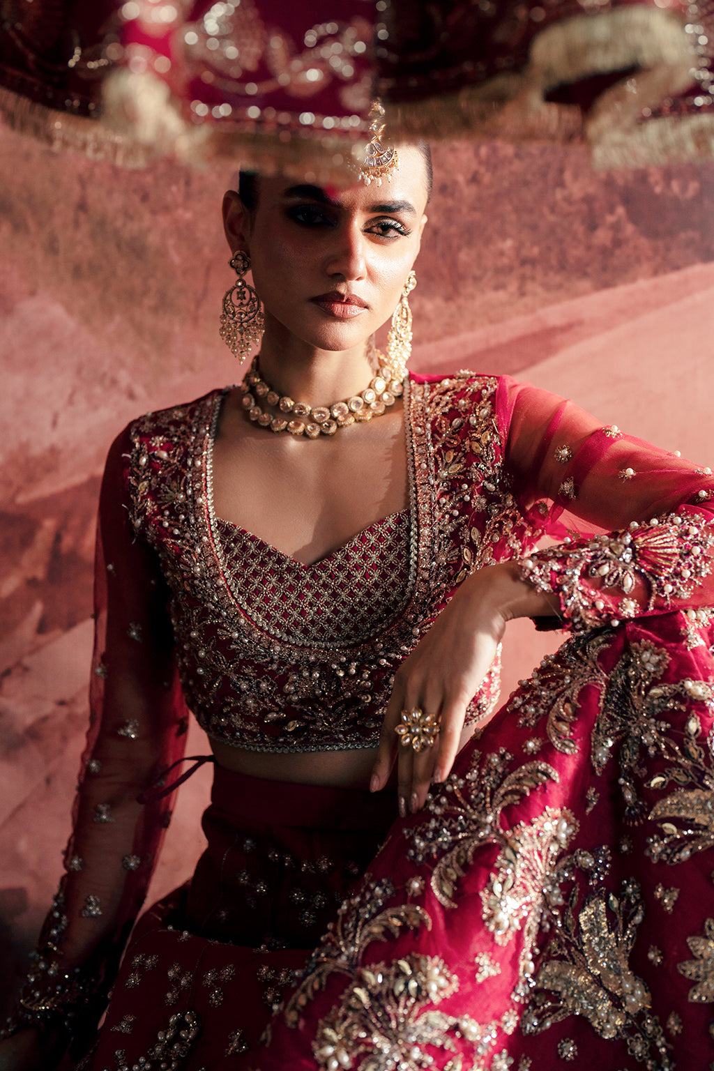 Anarkali red lehenga choli, reference outfit photograph 5 — Made by Mairaz reproduction