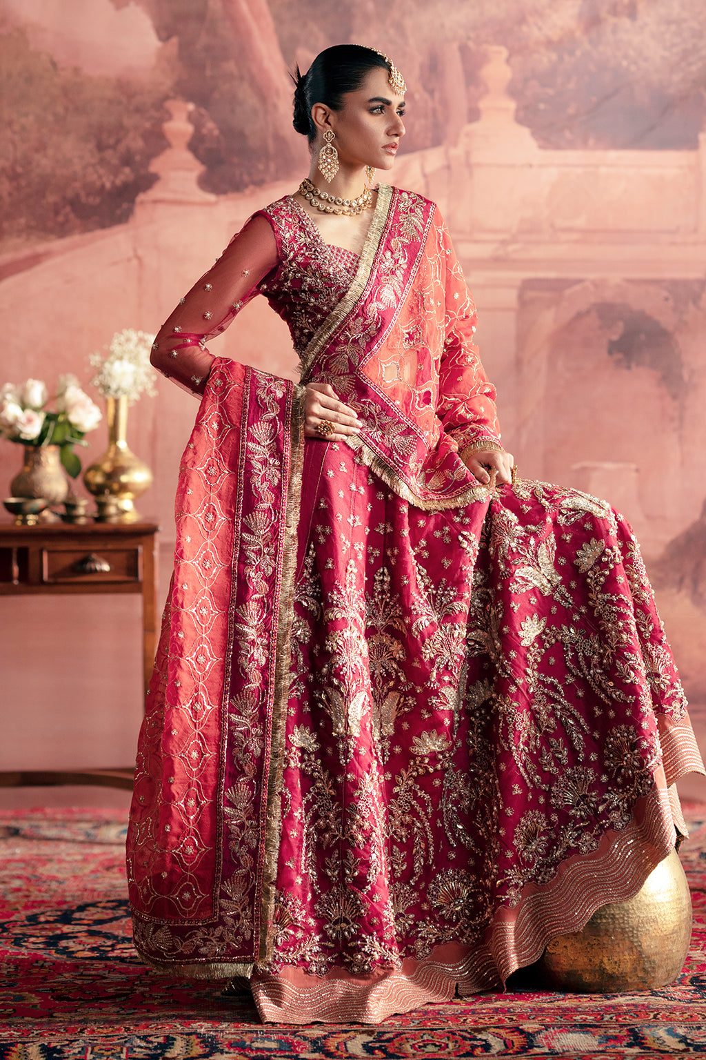 Anarkali red lehenga choli, reference outfit photograph 6 — Made by Mairaz reproduction