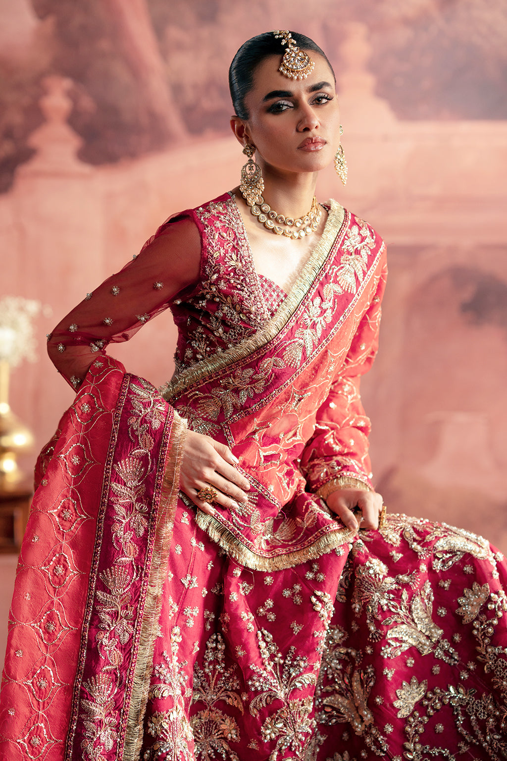 Anarkali red lehenga choli, reference outfit photograph 7 — Made by Mairaz reproduction
